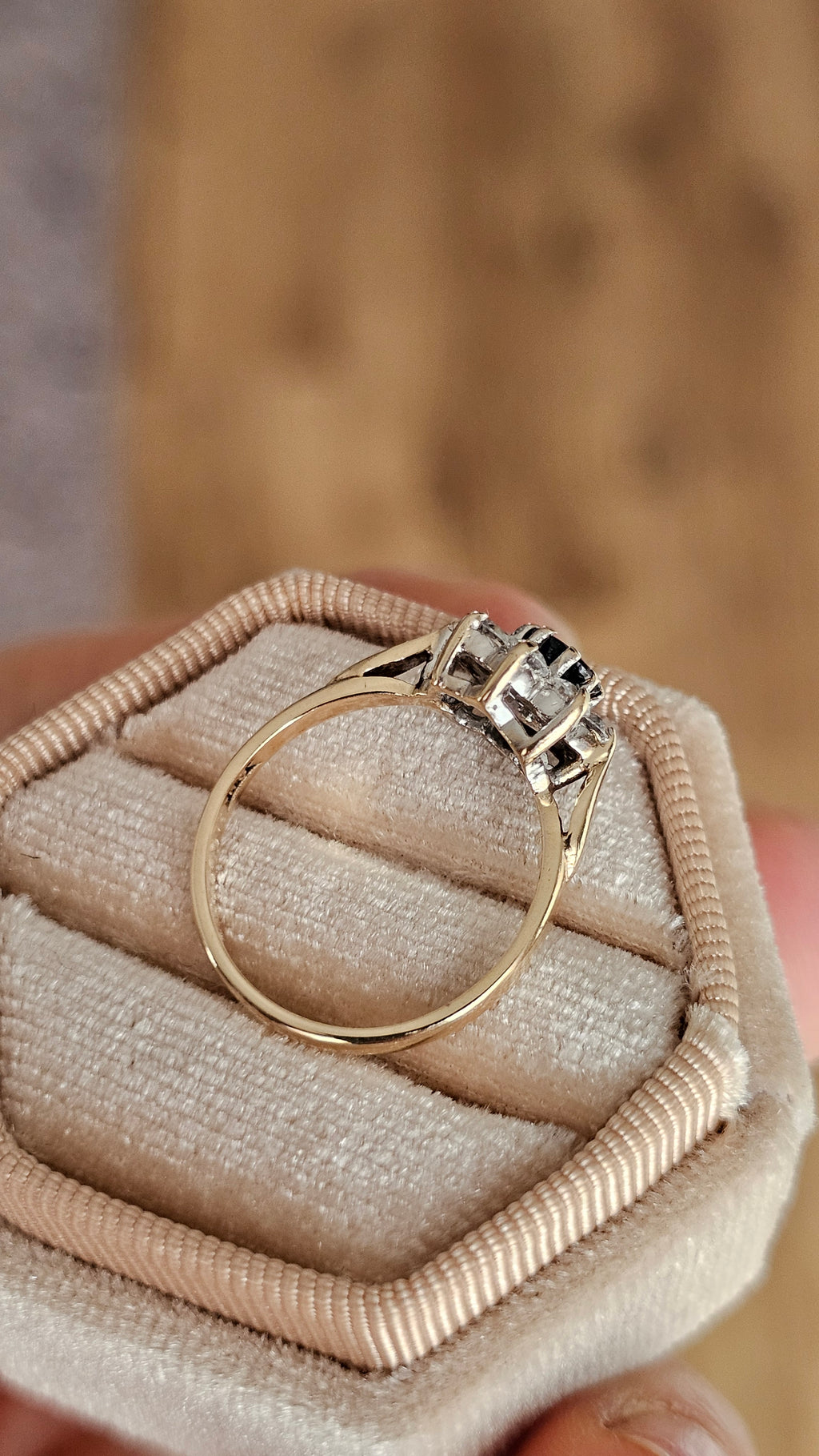 Vintage 9ct Yellow Gold Natura Sapphire & Zircon Cluster Ring, K 1/2