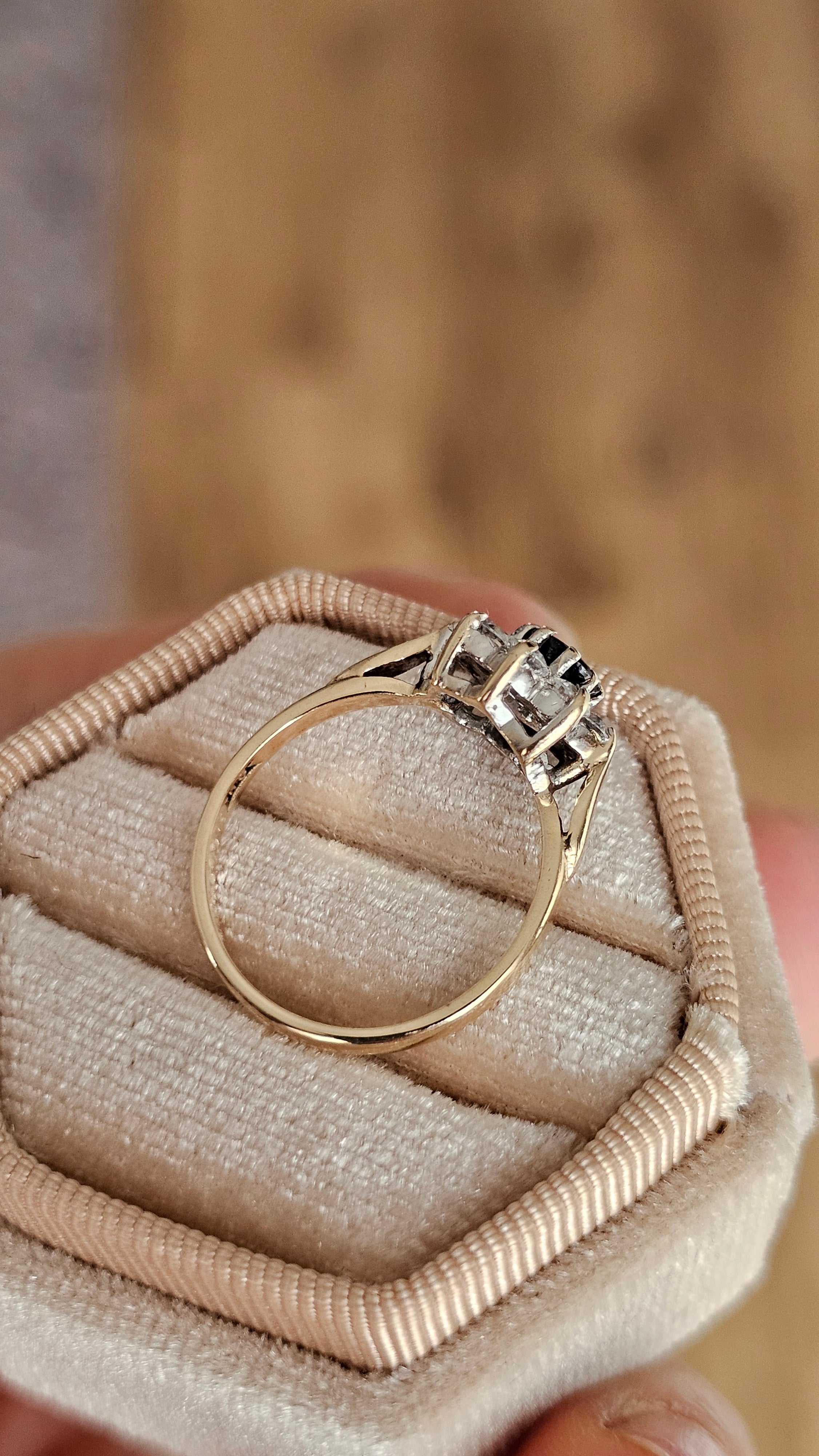 Vintage 9ct Yellow Gold Natura Sapphire & Zircon Cluster Ring, K 1/2