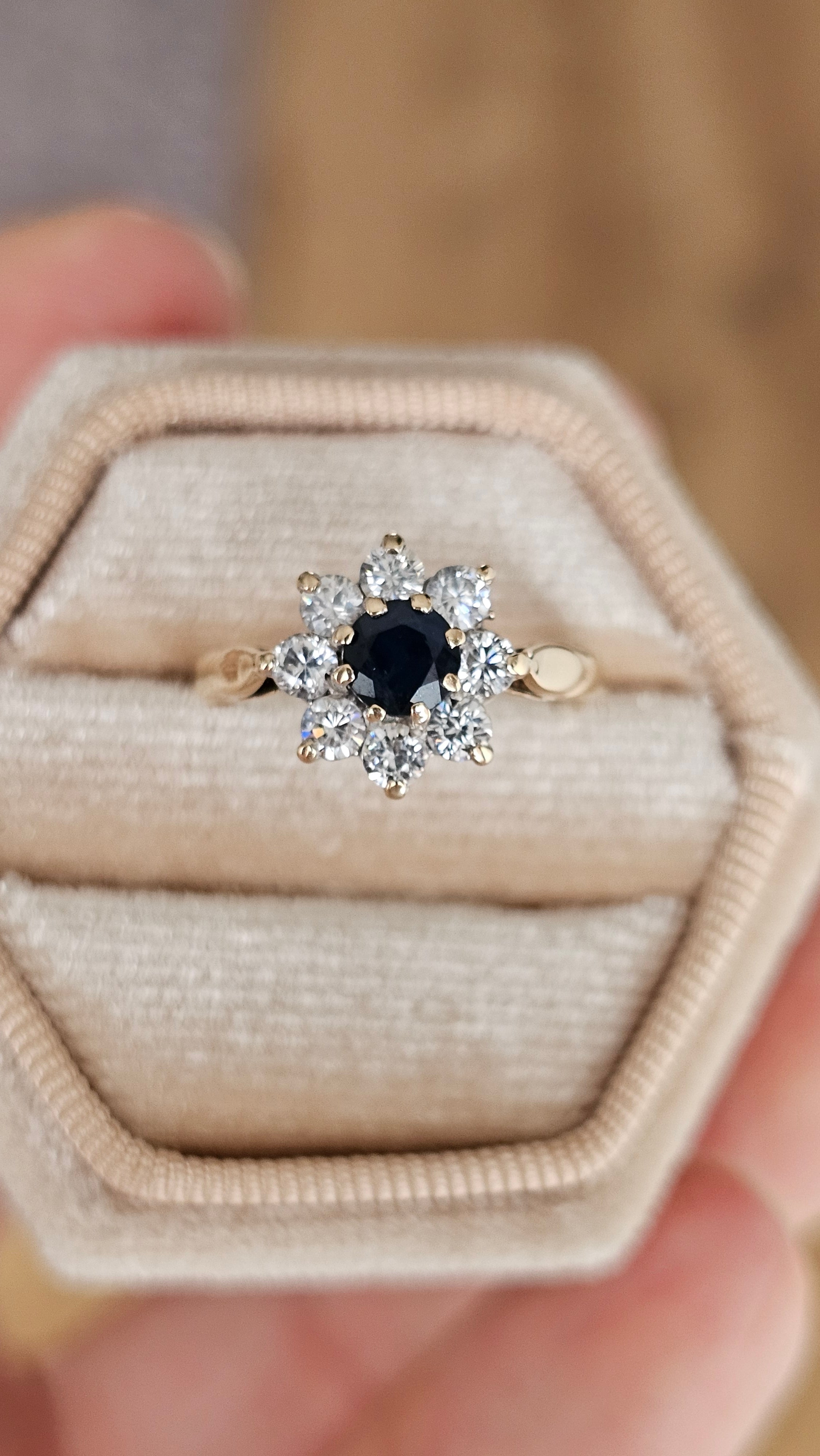 Vintage 9ct Yellow Gold Natura Sapphire & Zircon Cluster Ring, K 1/2