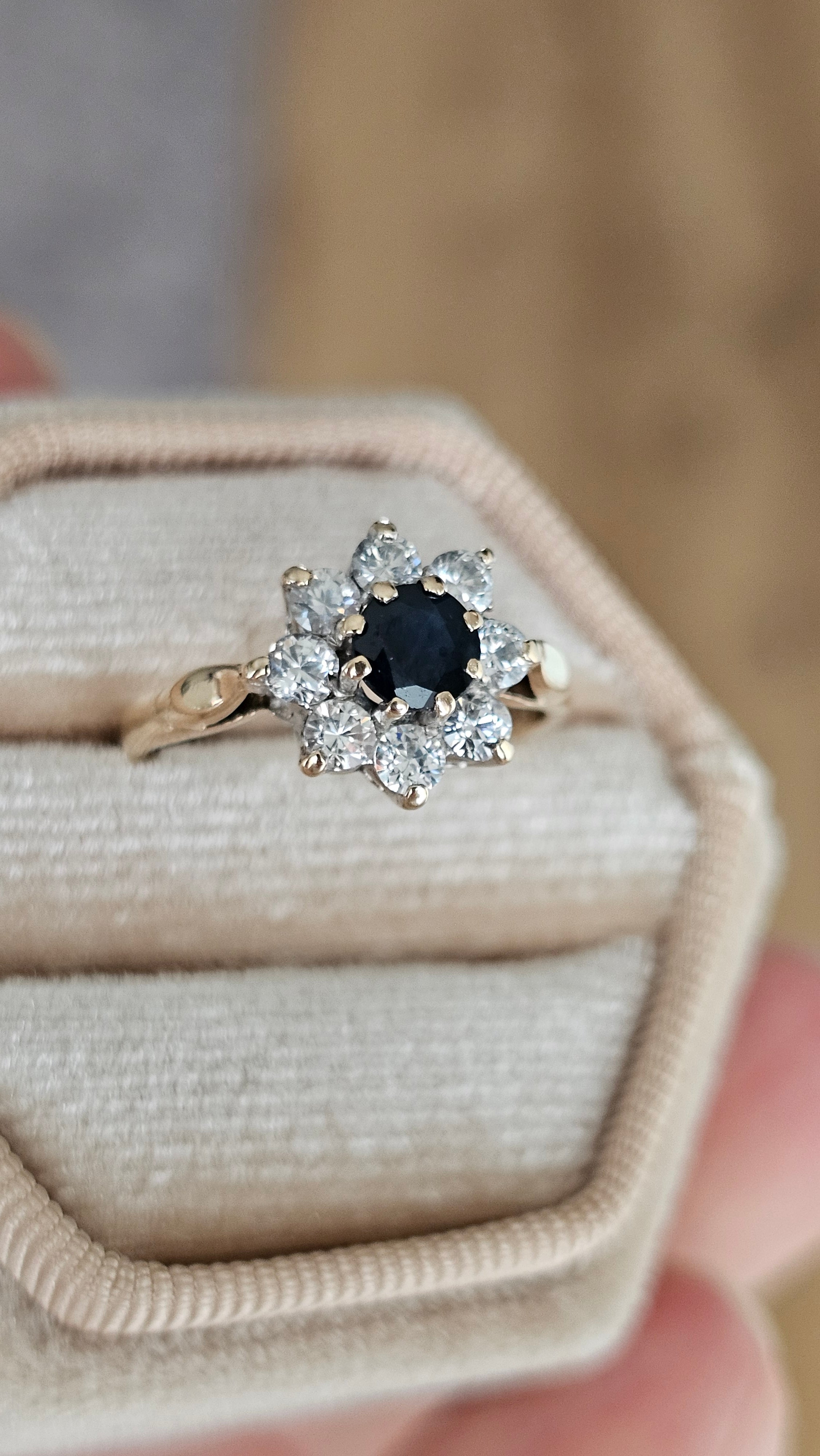 Vintage 9ct Yellow Gold Natura Sapphire & Zircon Cluster Ring, K 1/2