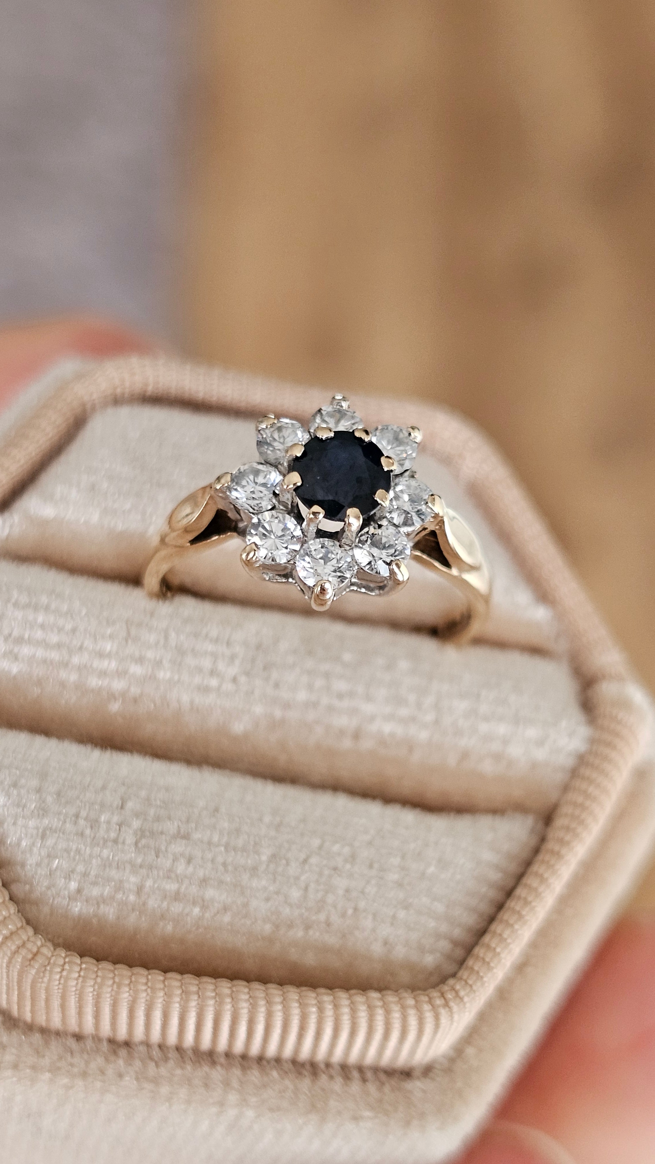 Vintage 9ct Yellow Gold Natura Sapphire & Zircon Cluster Ring, K 1/2