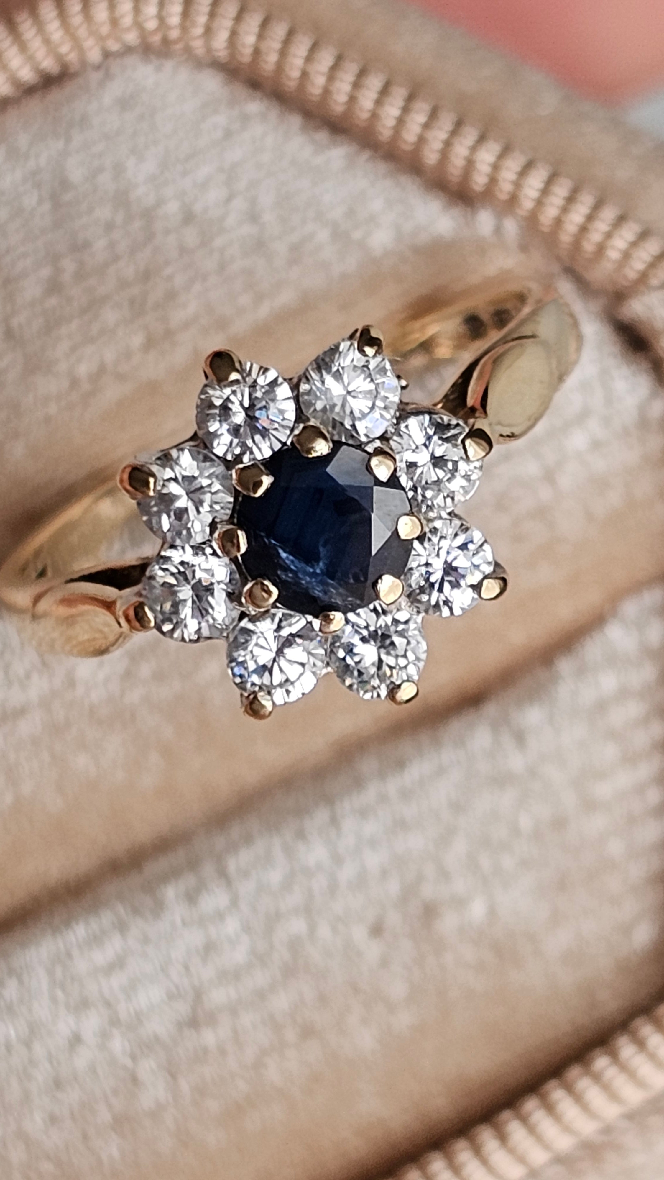 Vintage 9ct Yellow Gold Natura Sapphire & Zircon Cluster Ring, K 1/2