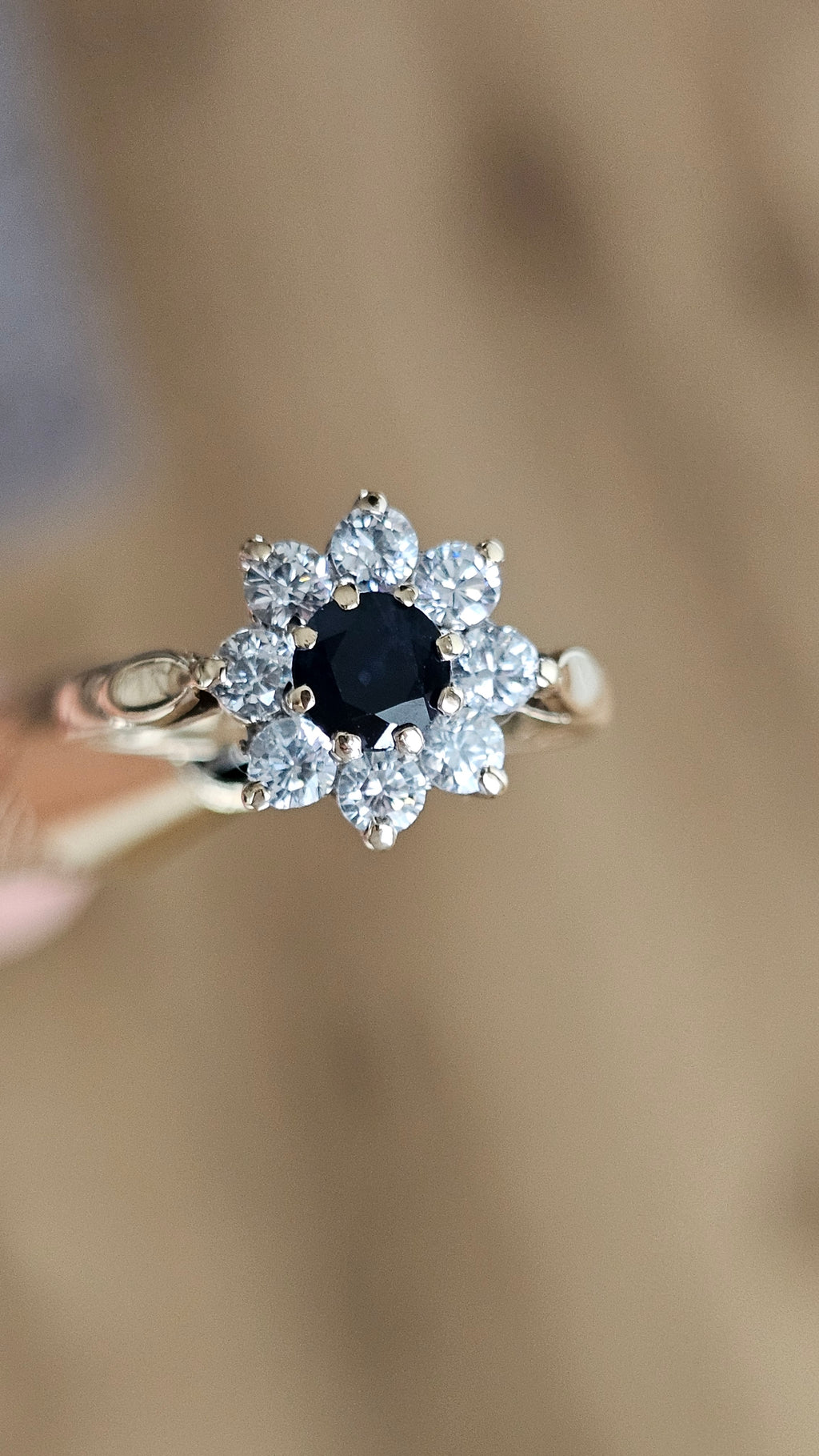 Vintage 9ct Yellow Gold Natura Sapphire & Zircon Cluster Ring, K 1/2