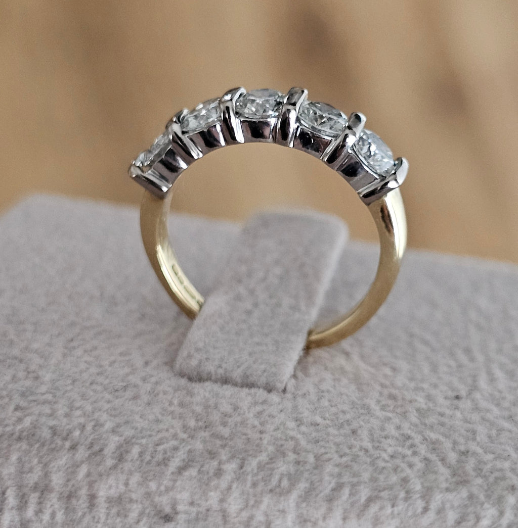 18ct Yellow & White Gold 1.20ct 5-Stone Diamond Ring – WGI Certified (Size I 1/2)