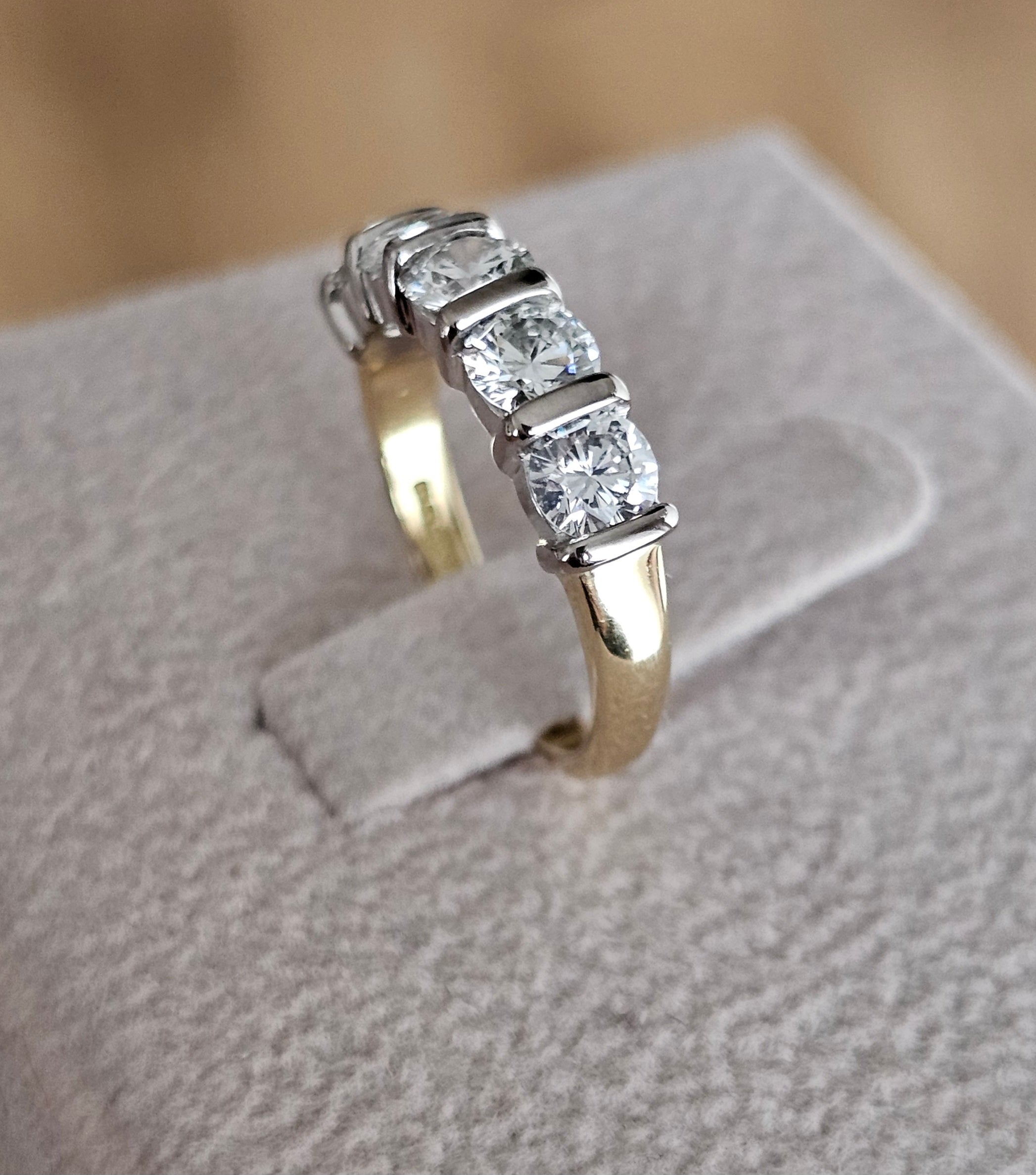 18ct Yellow & White Gold 1.20ct 5-Stone Diamond Ring – WGI Certified (Size I 1/2)