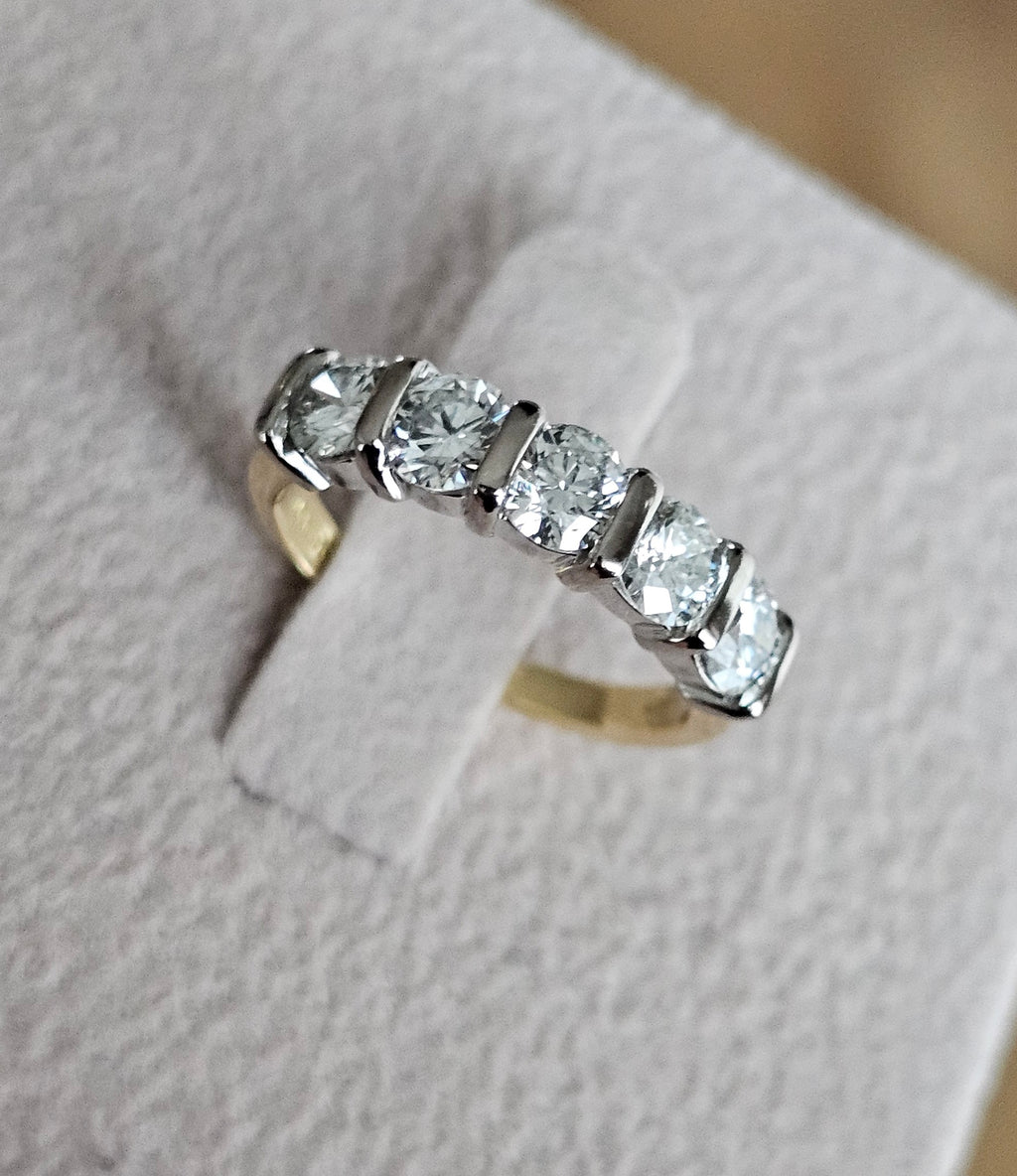 18ct Yellow & White Gold 1.20ct 5-Stone Diamond Ring – WGI Certified (Size I 1/2)