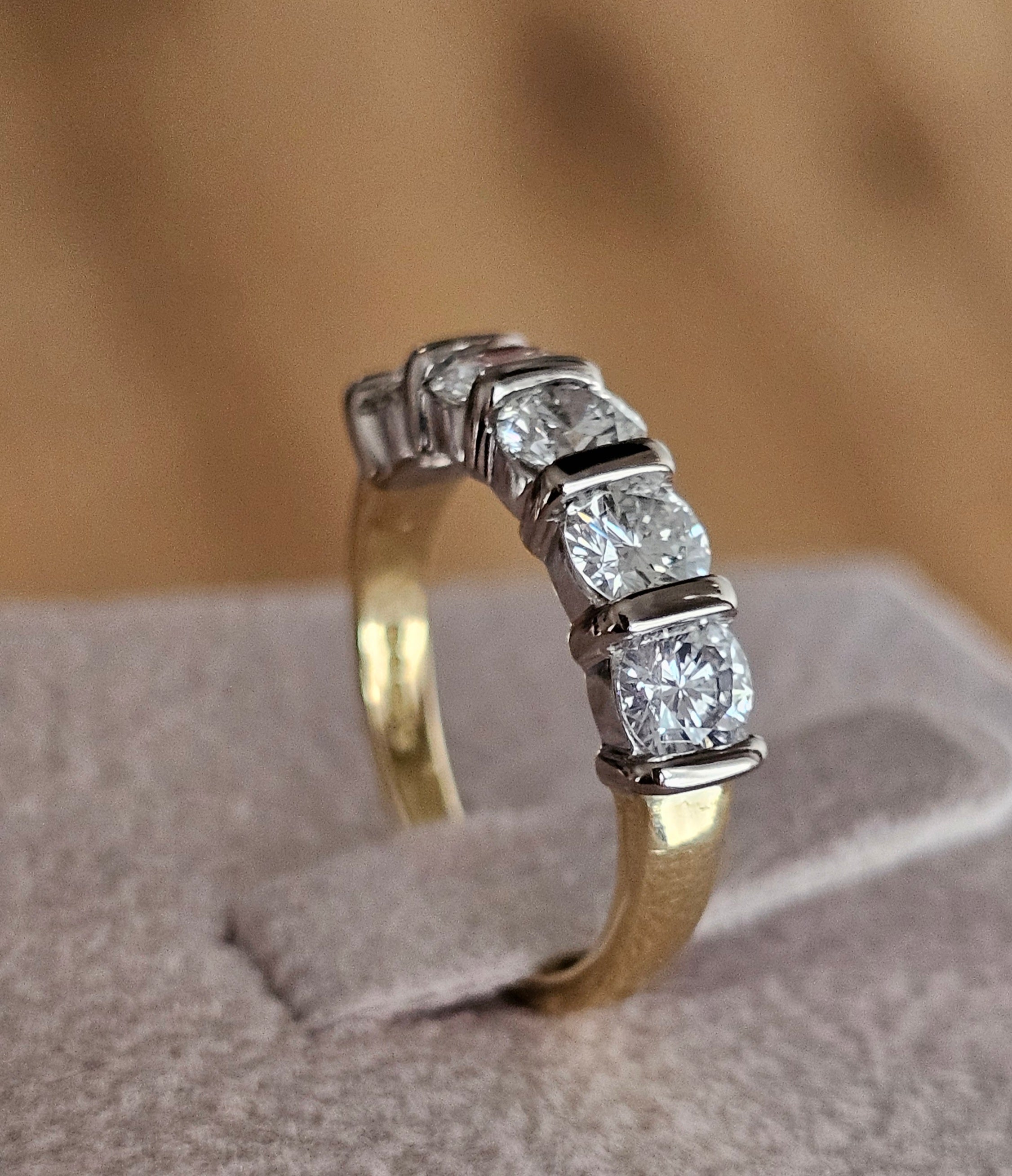 18ct Yellow & White Gold 1.20ct 5-Stone Diamond Ring – WGI Certified (Size I 1/2)