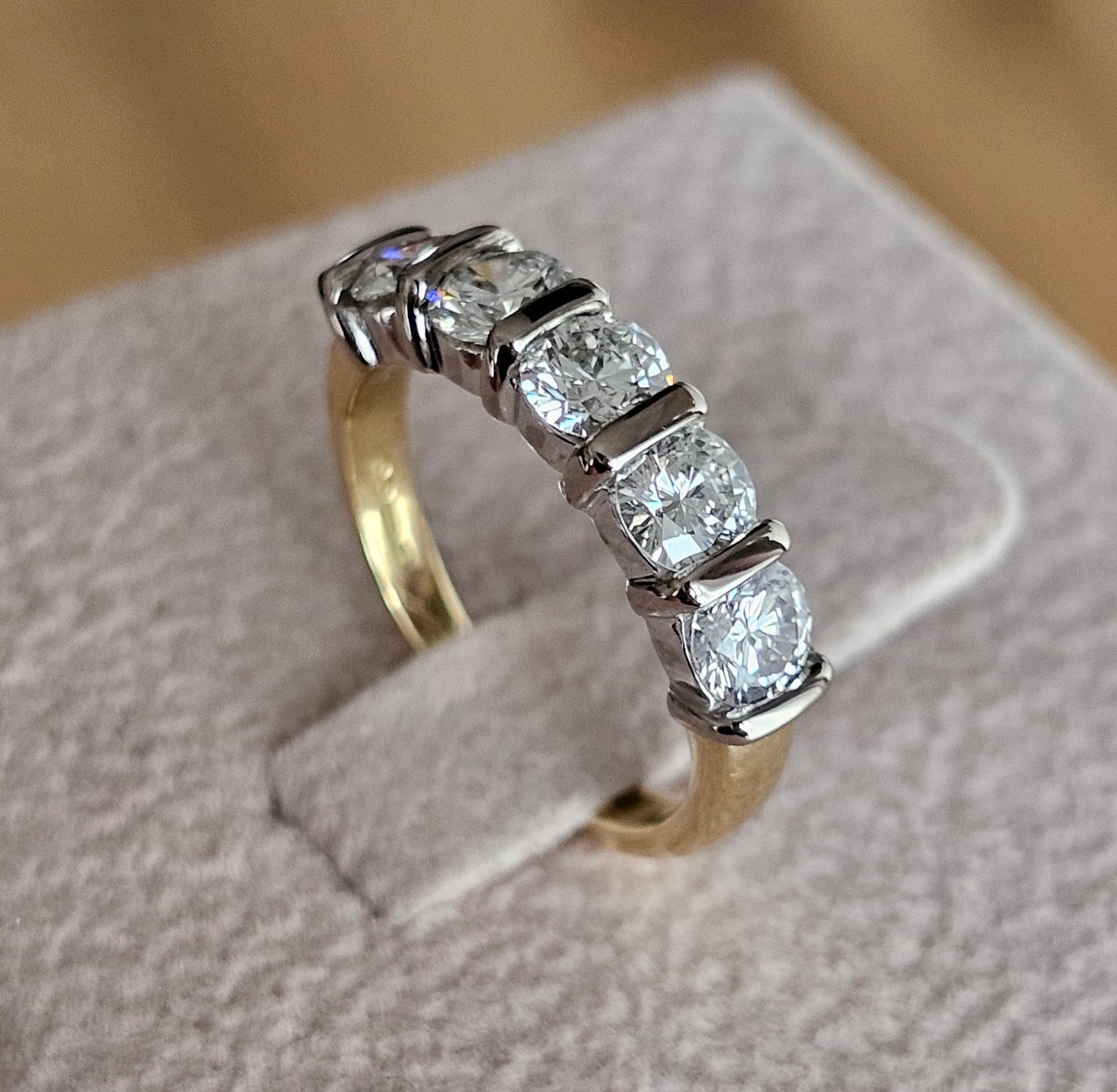 18ct Yellow & White Gold 1.20ct 5-Stone Diamond Ring – WGI Certified (Size I 1/2)