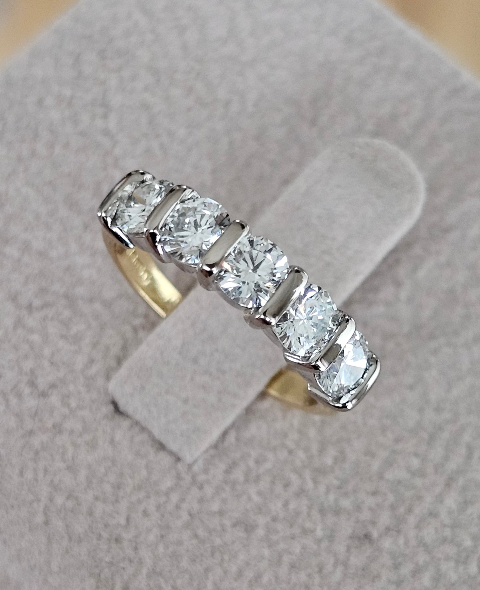 18ct Yellow & White Gold 1.20ct 5-Stone Diamond Ring – WGI Certified (Size I 1/2)