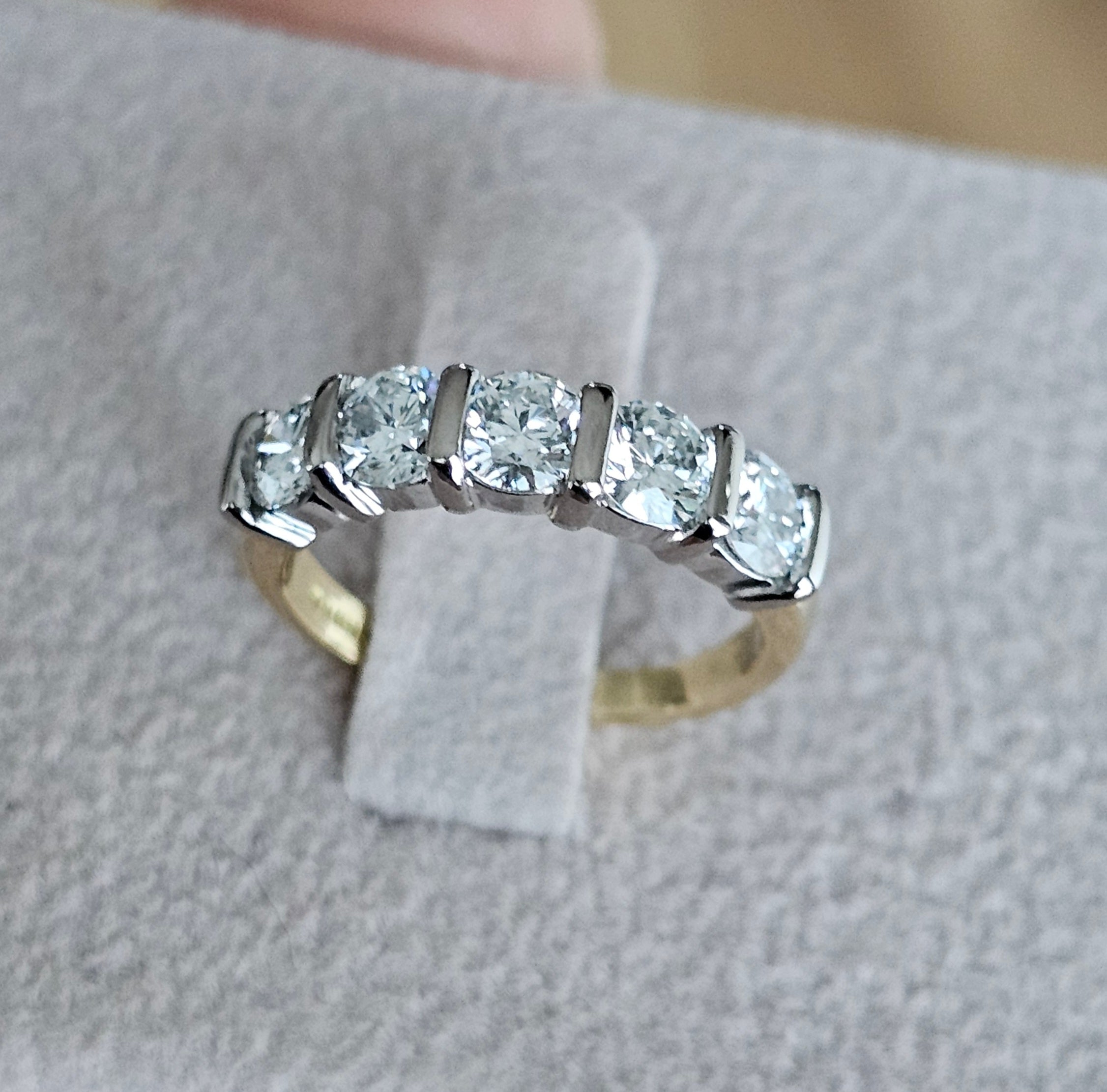 18ct Yellow & White Gold 1.20ct 5-Stone Diamond Ring – WGI Certified (Size I 1/2)