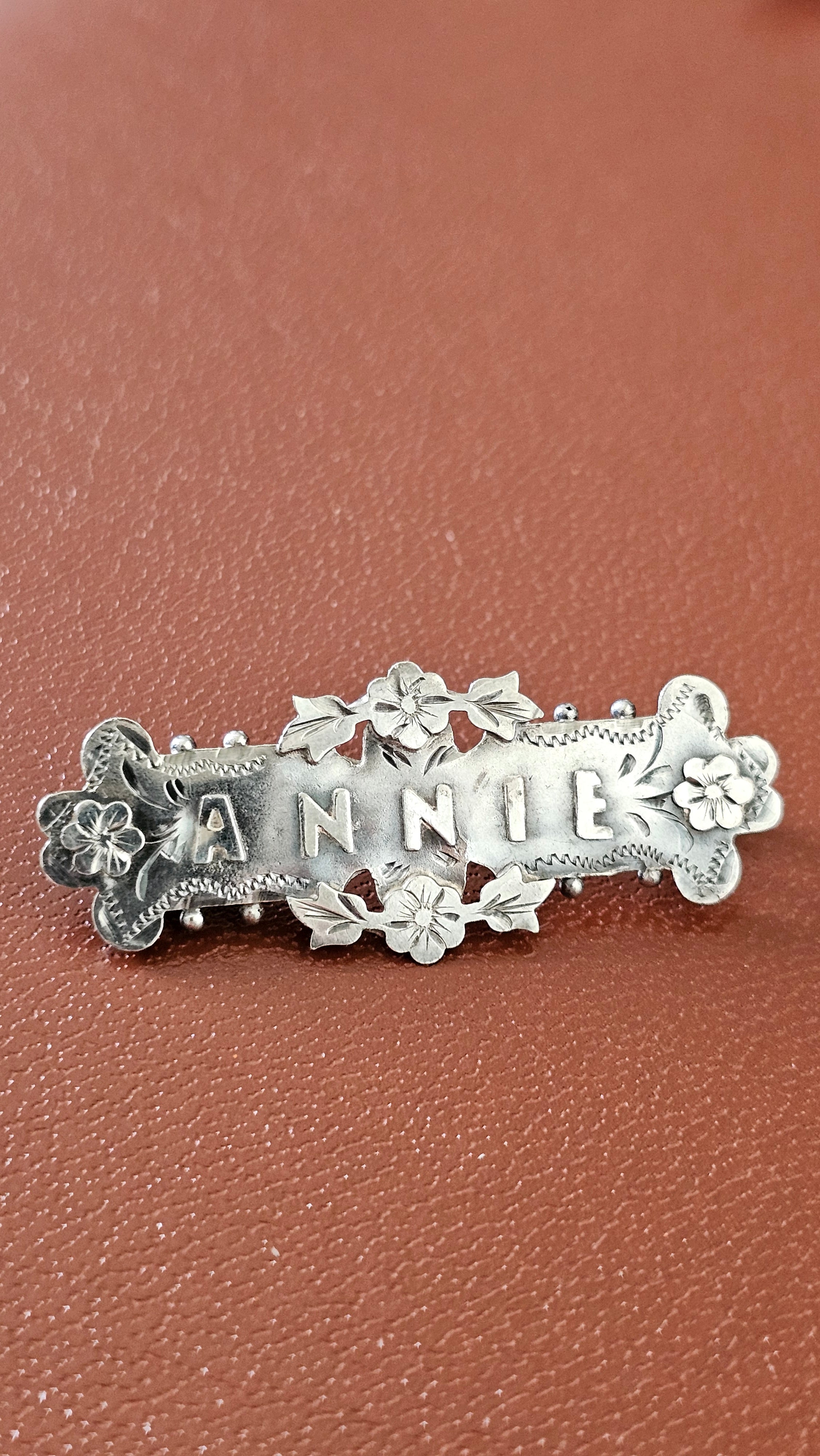 Antique Sterling Silver "ANNIE" Sweetheart Brooch – Rare Chester Hallmarks