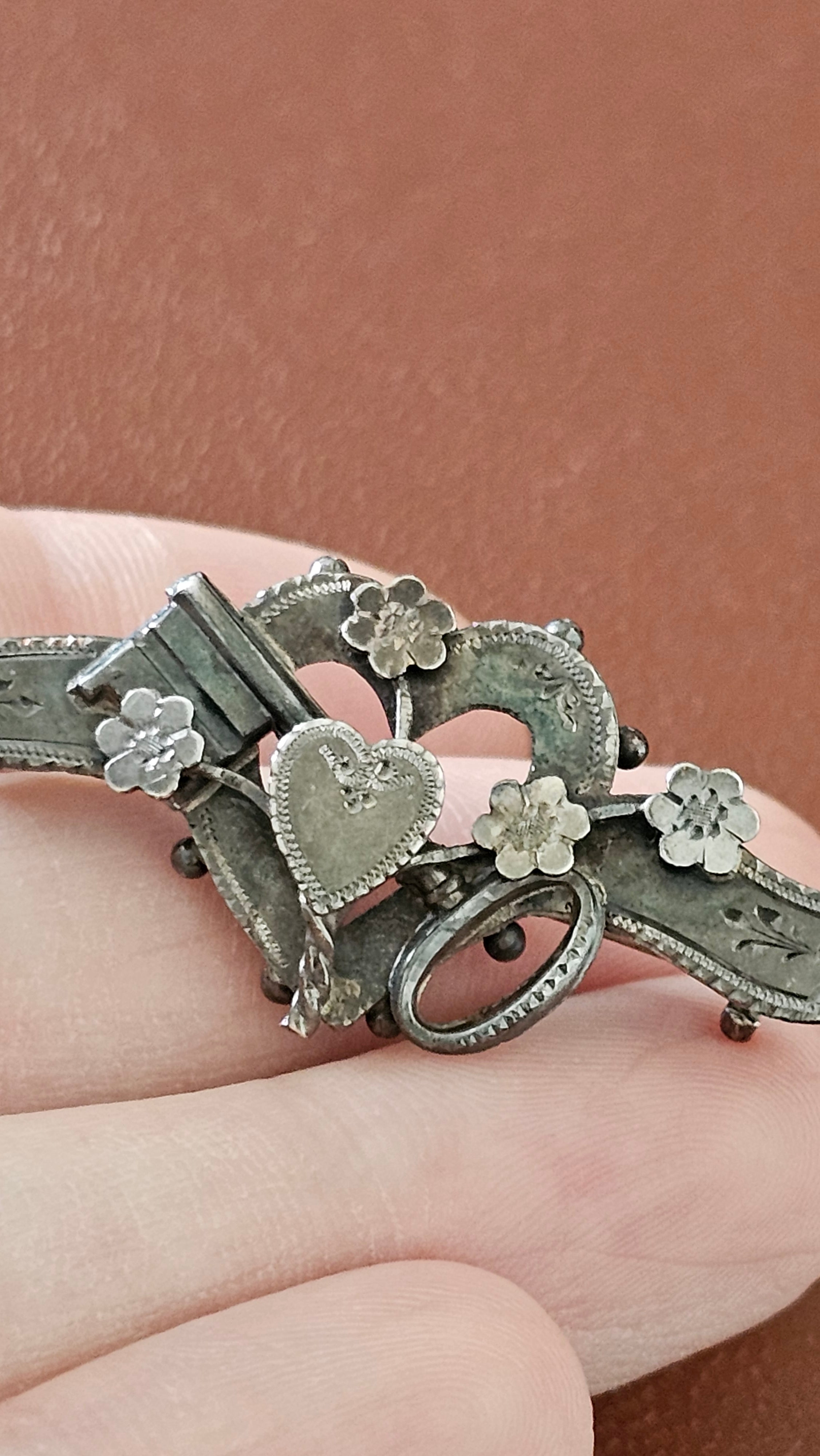 Antique 1897 Sterling Silver "Key to My Heart" Sweetheart Brooch – Rare Chester Hallmarks