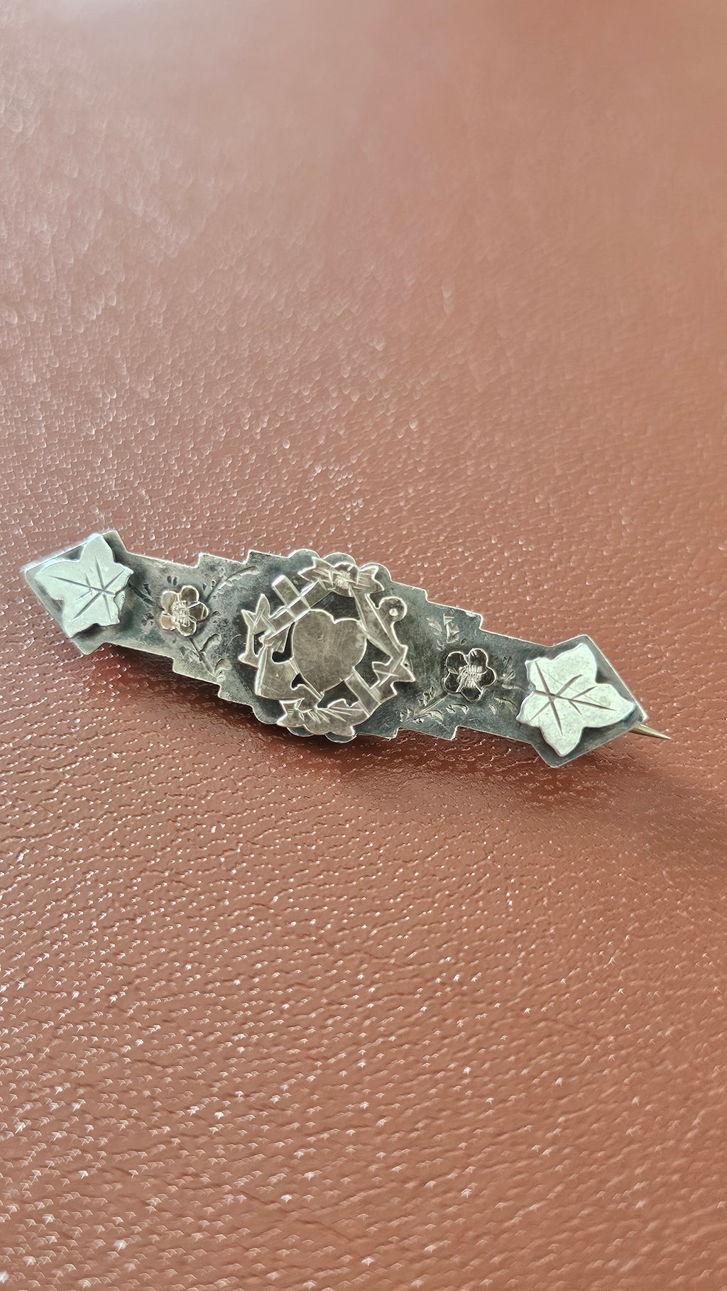 Antique Sterling Silver "Faith, Hope & Charity" Sweetheart Brooch