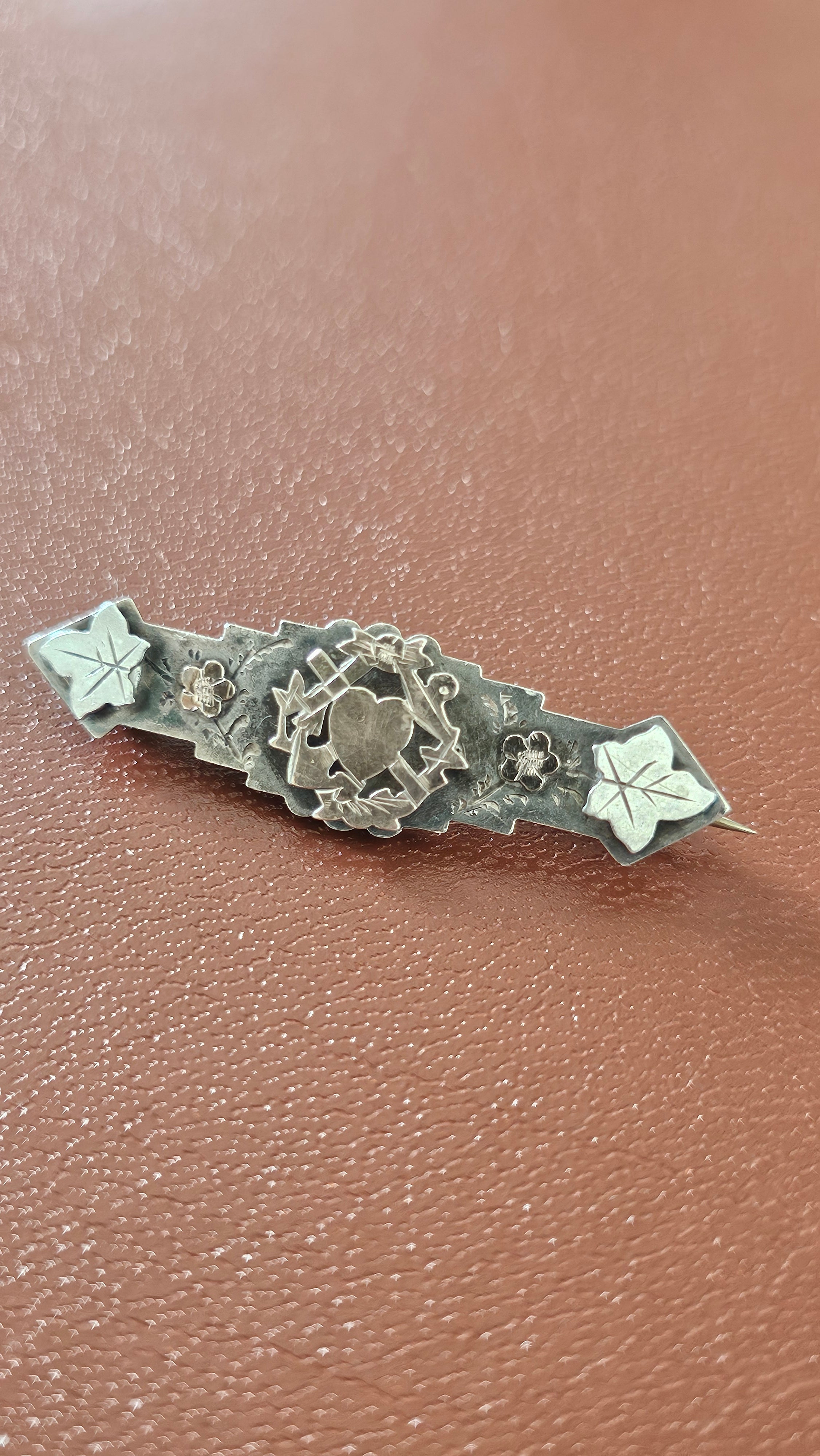 Antique Sterling Silver "Faith, Hope & Charity" Sweetheart Brooch