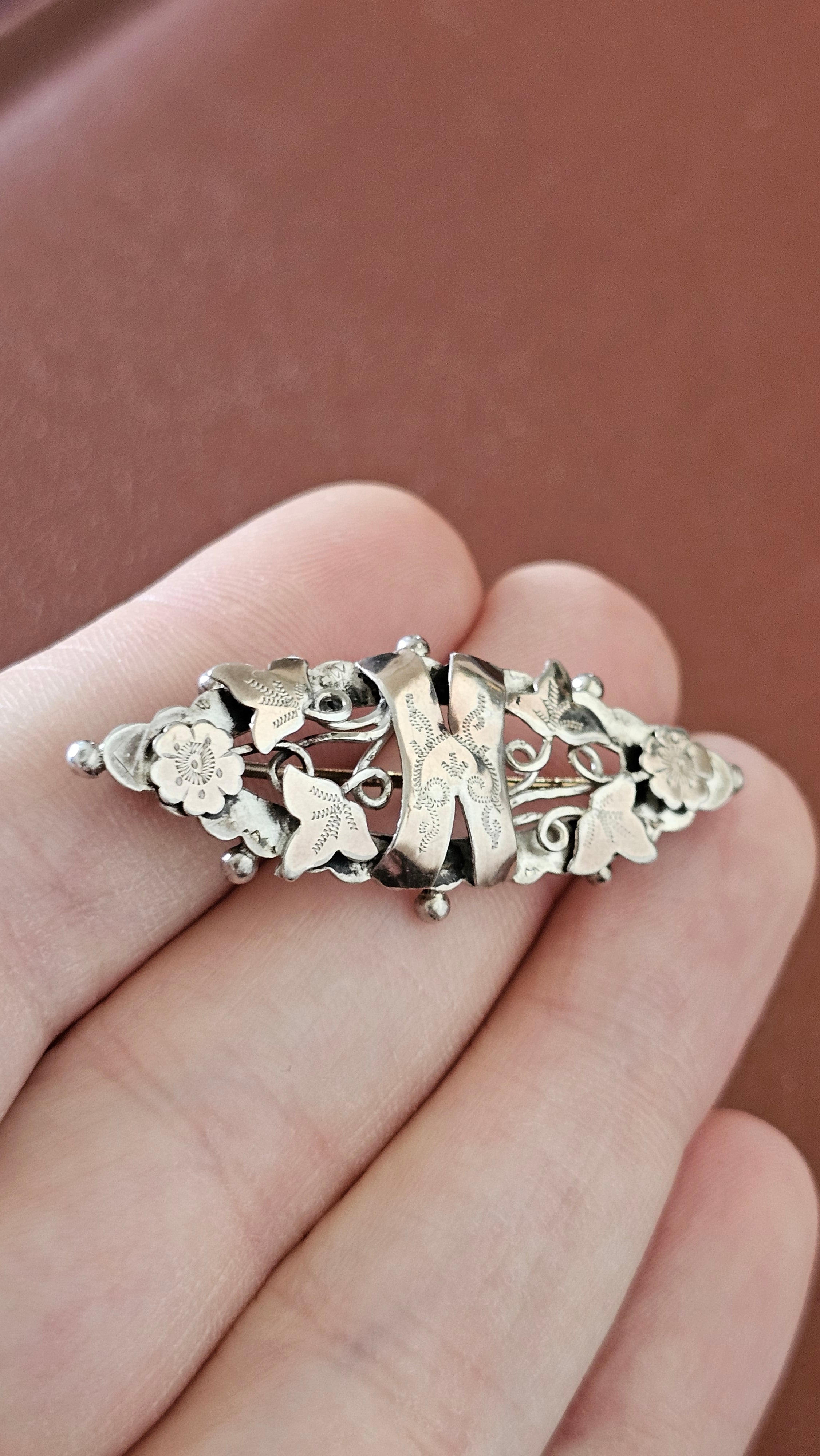 Antique Sterling Silver "N" Initial Sweetheart Brooch – Rare Chester Hallmarks