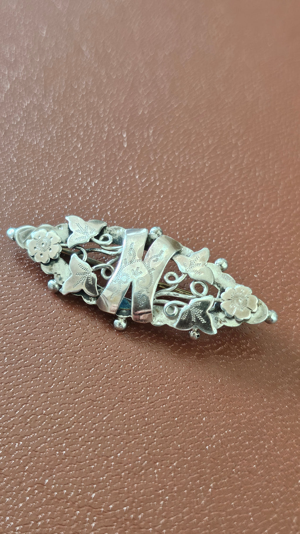 Antique Sterling Silver "N" Initial Sweetheart Brooch – Rare Chester Hallmarks