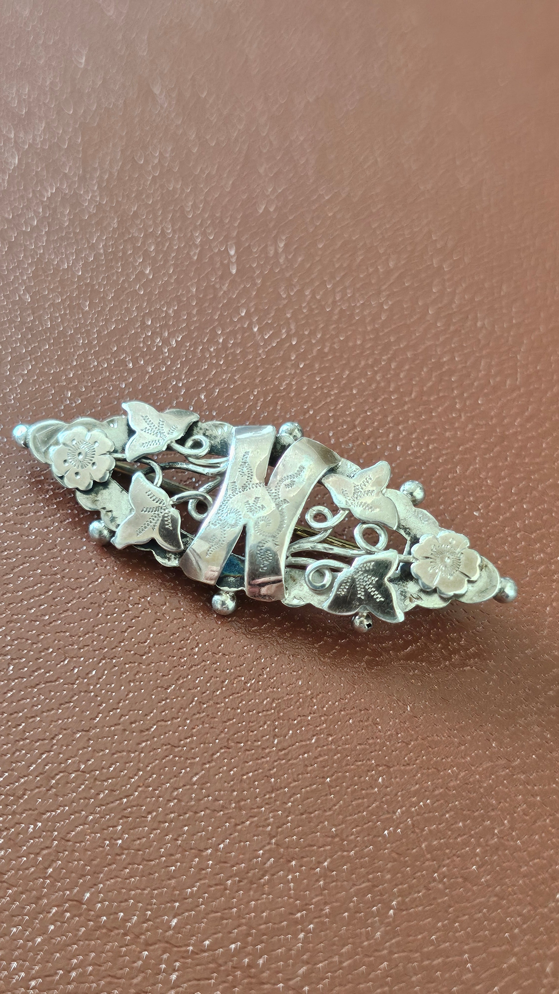 Antique Sterling Silver "N" Initial Sweetheart Brooch – Rare Chester Hallmarks