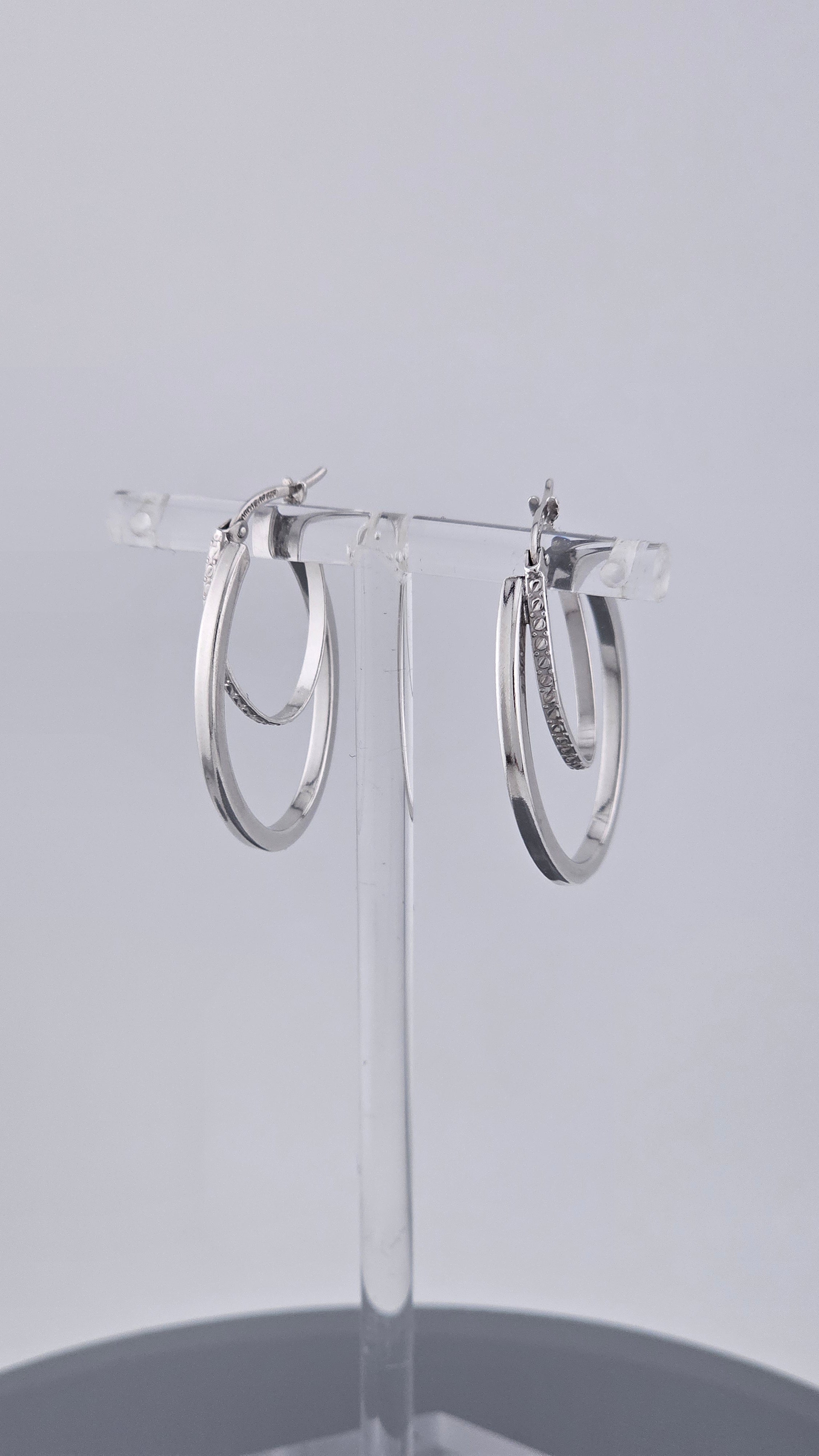 925 Sterling Silver Textured Double Hoop Earrings