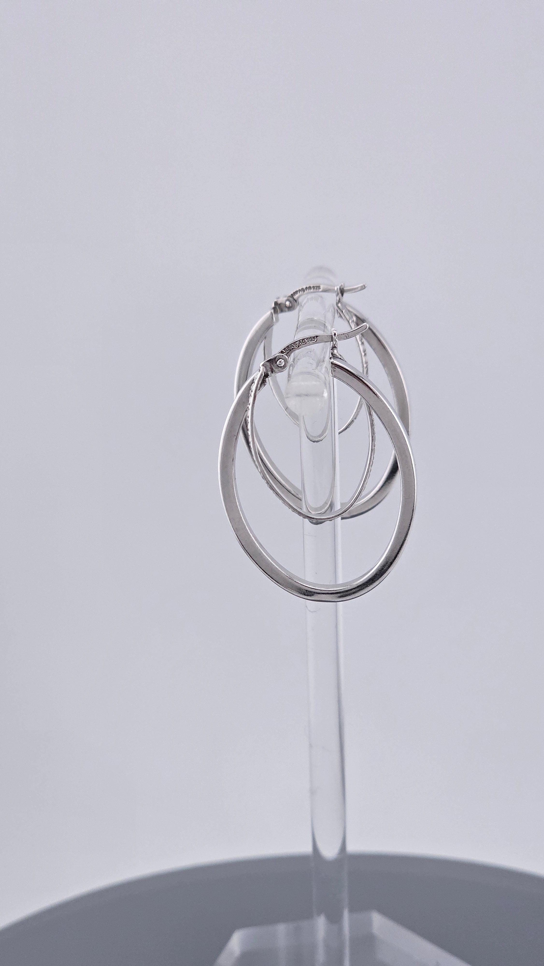 925 Sterling Silver Textured Double Hoop Earrings