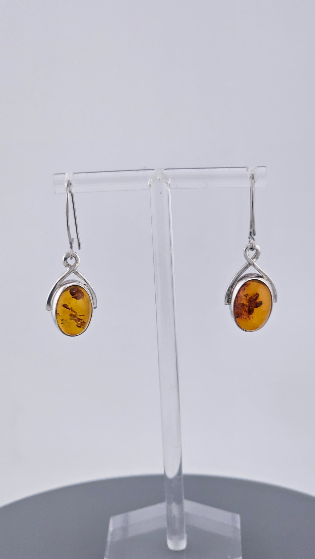 925 Sterling Silver Amber Drop Earrings - Modern Minimalist Design