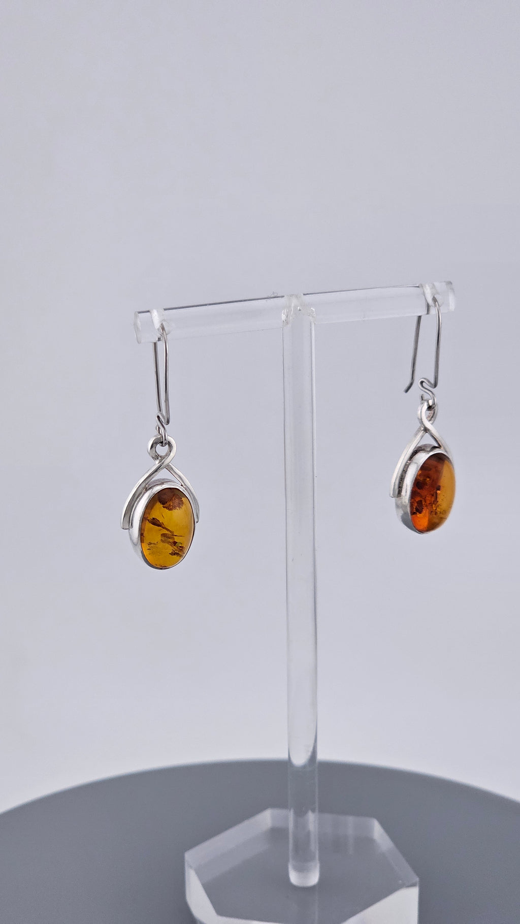 925 Sterling Silver Amber Drop Earrings - Modern Minimalist Design