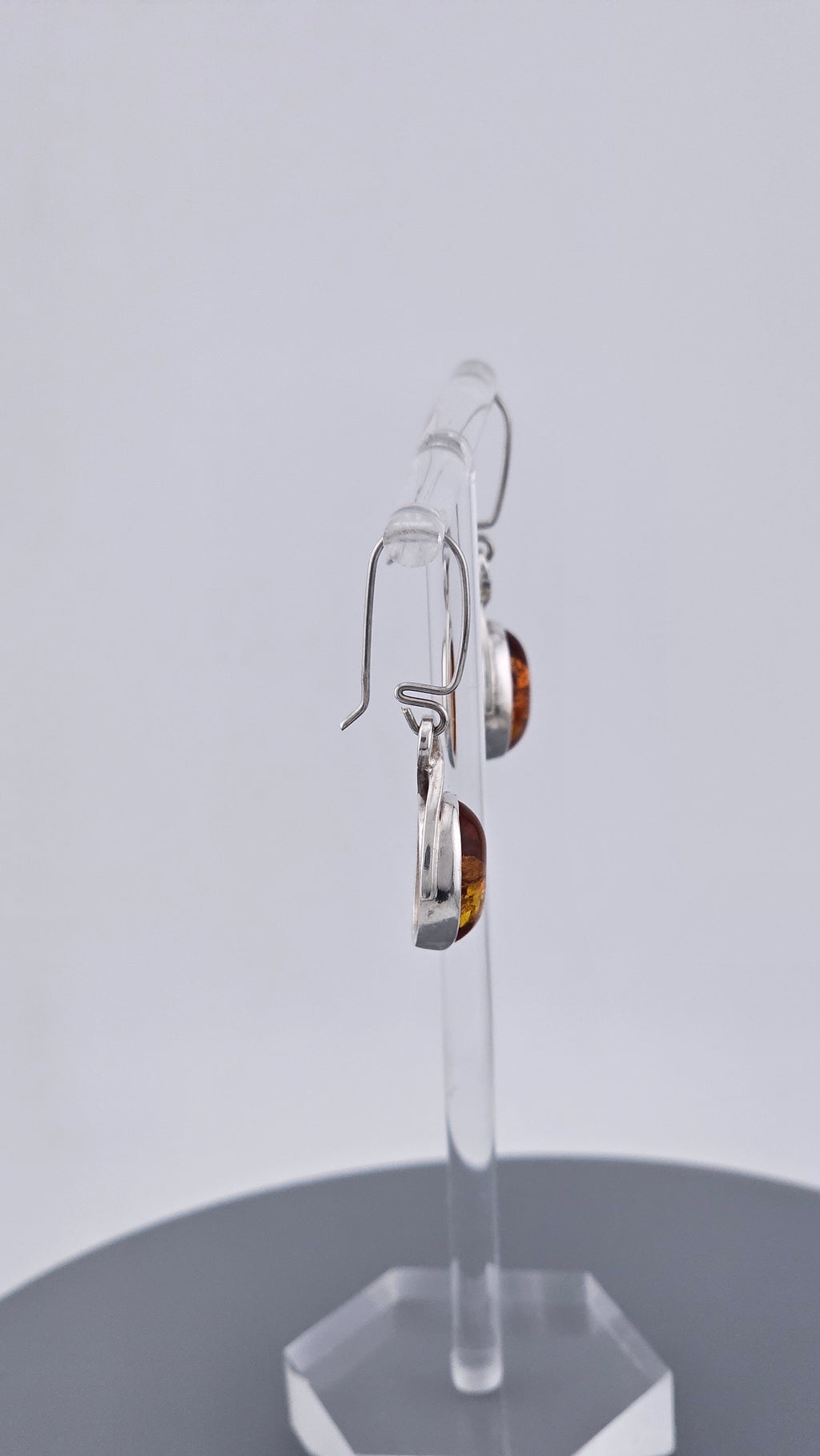 925 Sterling Silver Amber Drop Earrings - Modern Minimalist Design