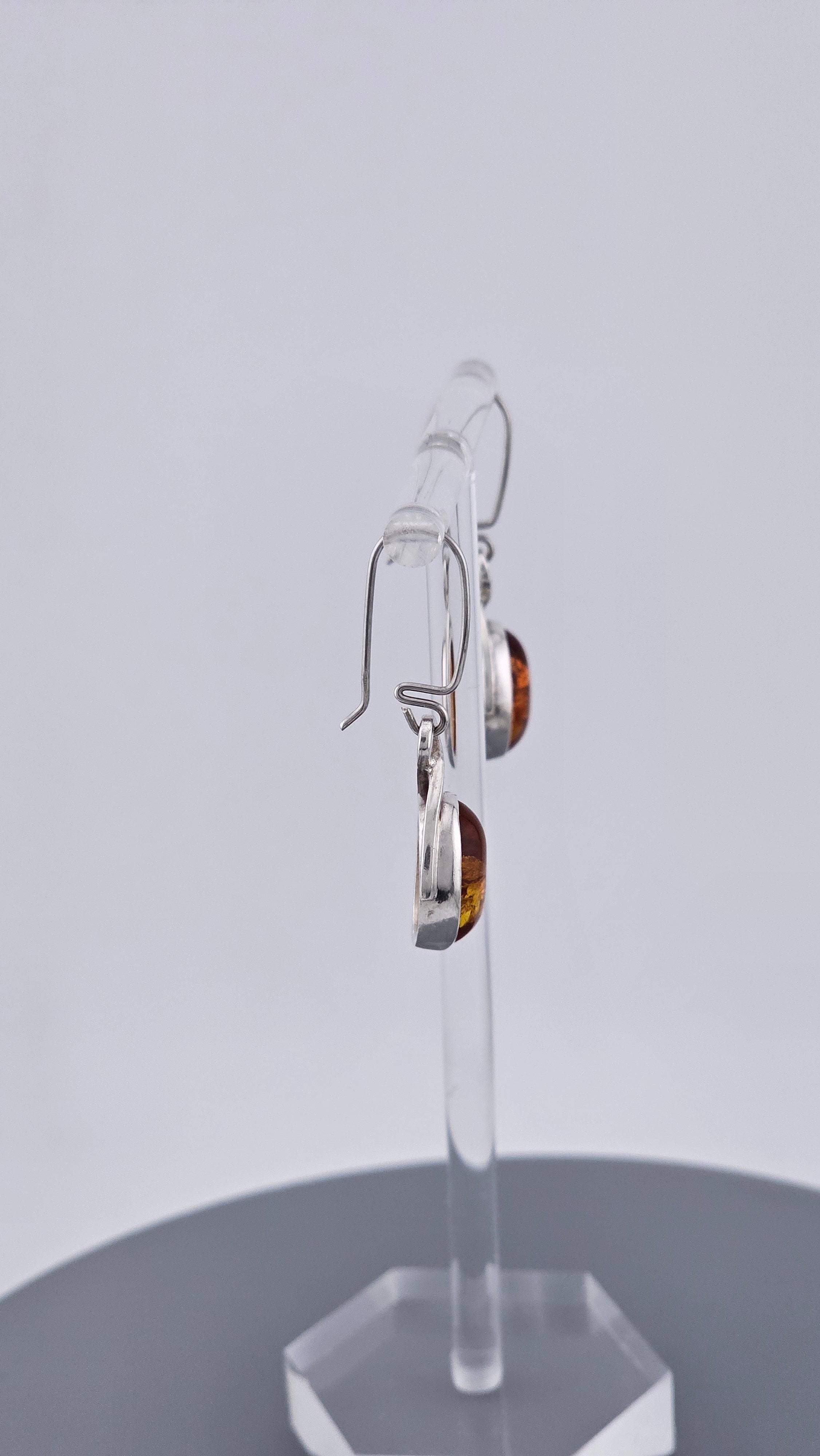 925 Sterling Silver Amber Drop Earrings - Modern Minimalist Design