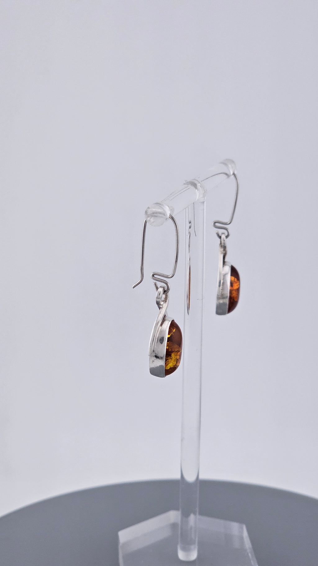 925 Sterling Silver Amber Drop Earrings - Modern Minimalist Design