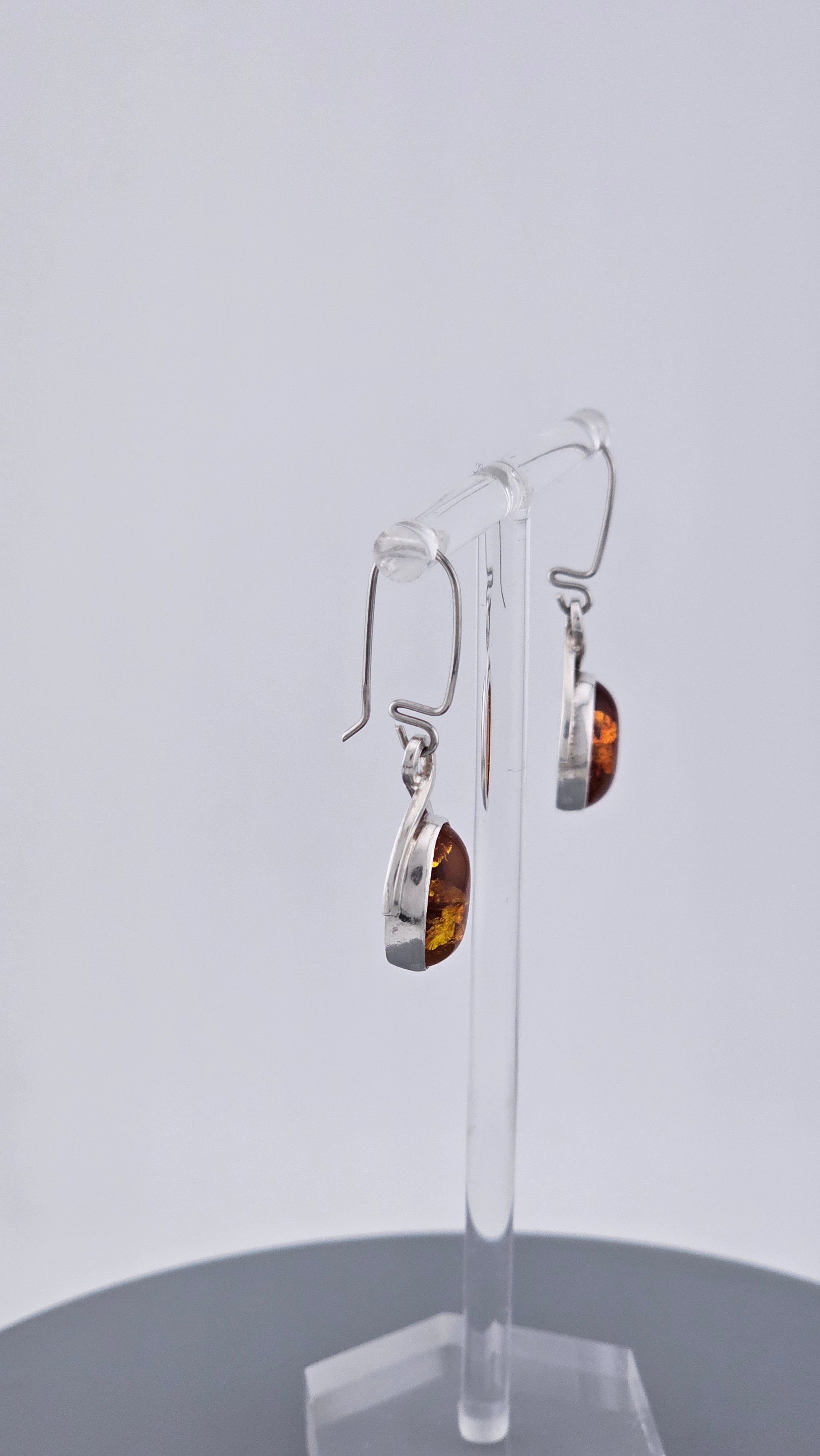 925 Sterling Silver Amber Drop Earrings - Modern Minimalist Design