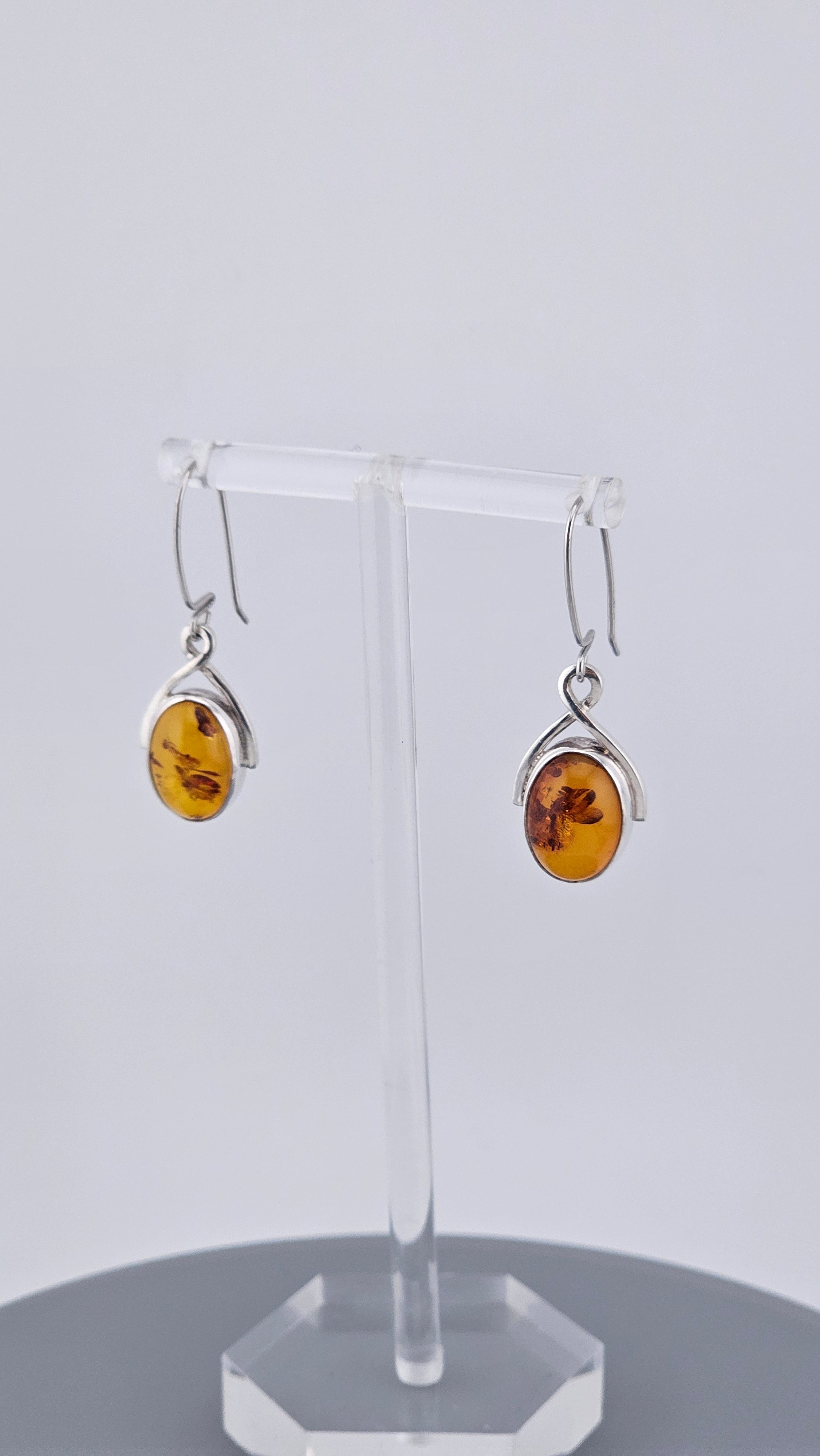 925 Sterling Silver Amber Drop Earrings - Modern Minimalist Design