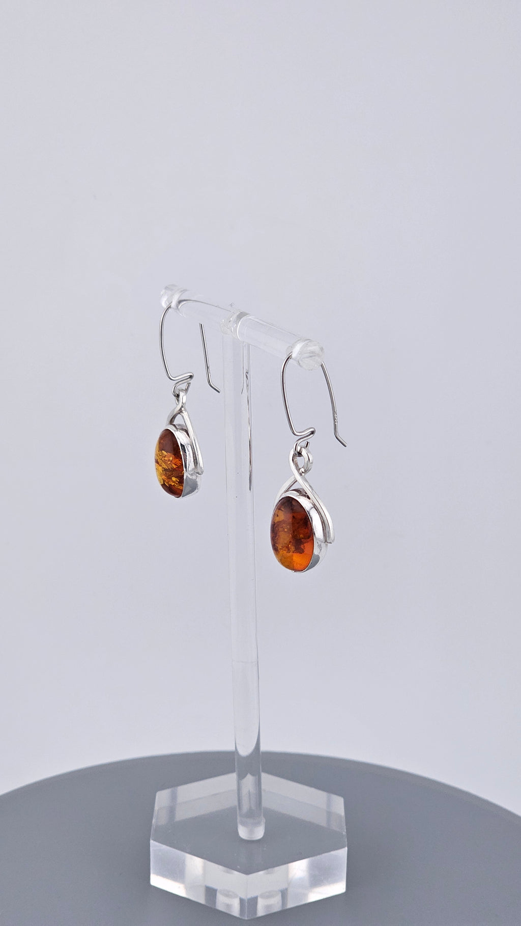 925 Sterling Silver Amber Drop Earrings - Modern Minimalist Design