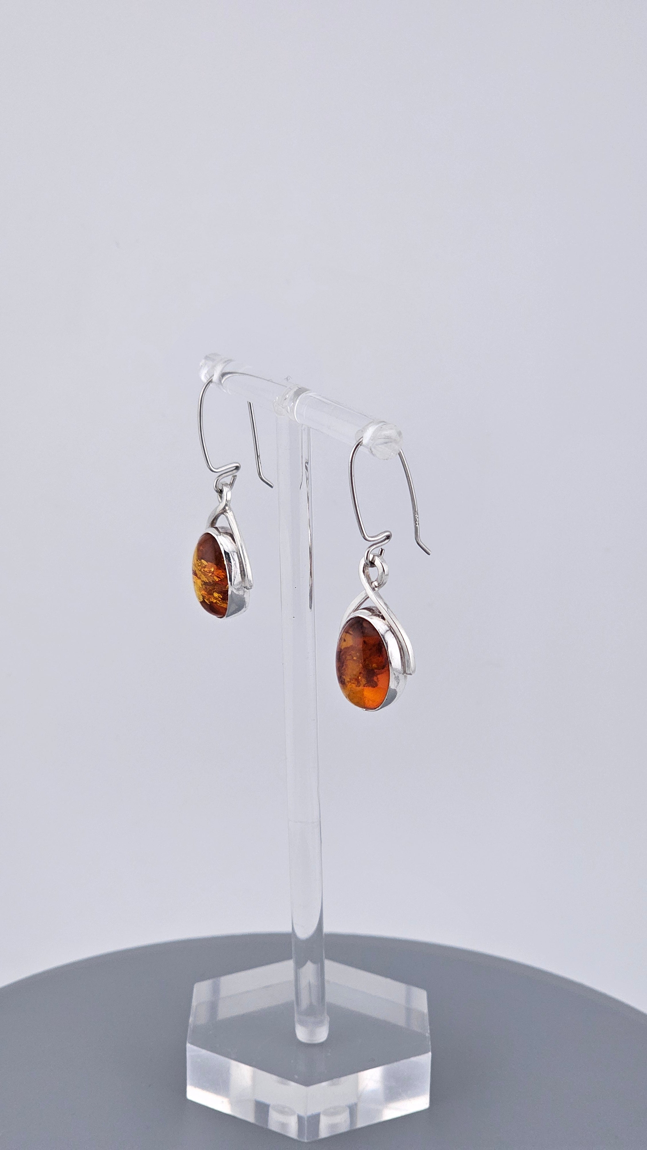 925 Sterling Silver Amber Drop Earrings - Modern Minimalist Design
