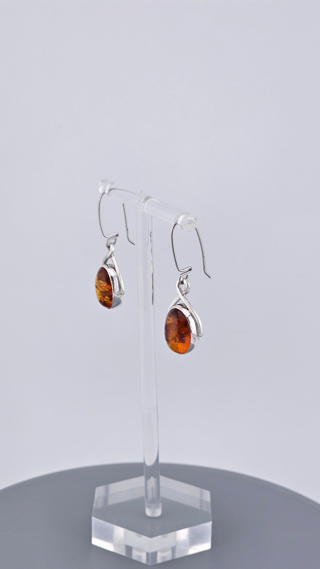 925 Sterling Silver Amber Drop Earrings - Modern Minimalist Design