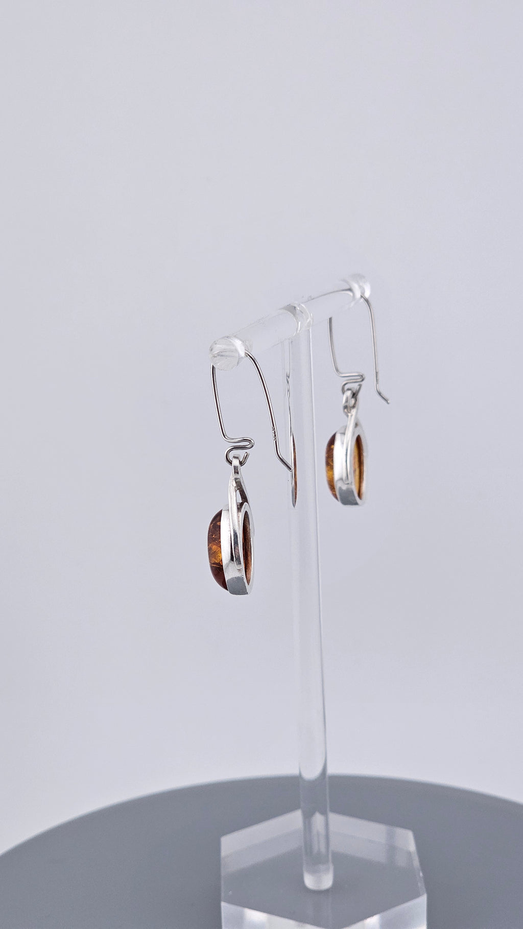 925 Sterling Silver Amber Drop Earrings - Modern Minimalist Design