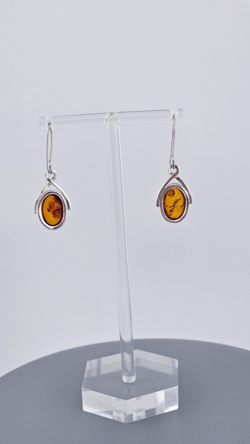 925 Sterling Silver Amber Drop Earrings - Modern Minimalist Design