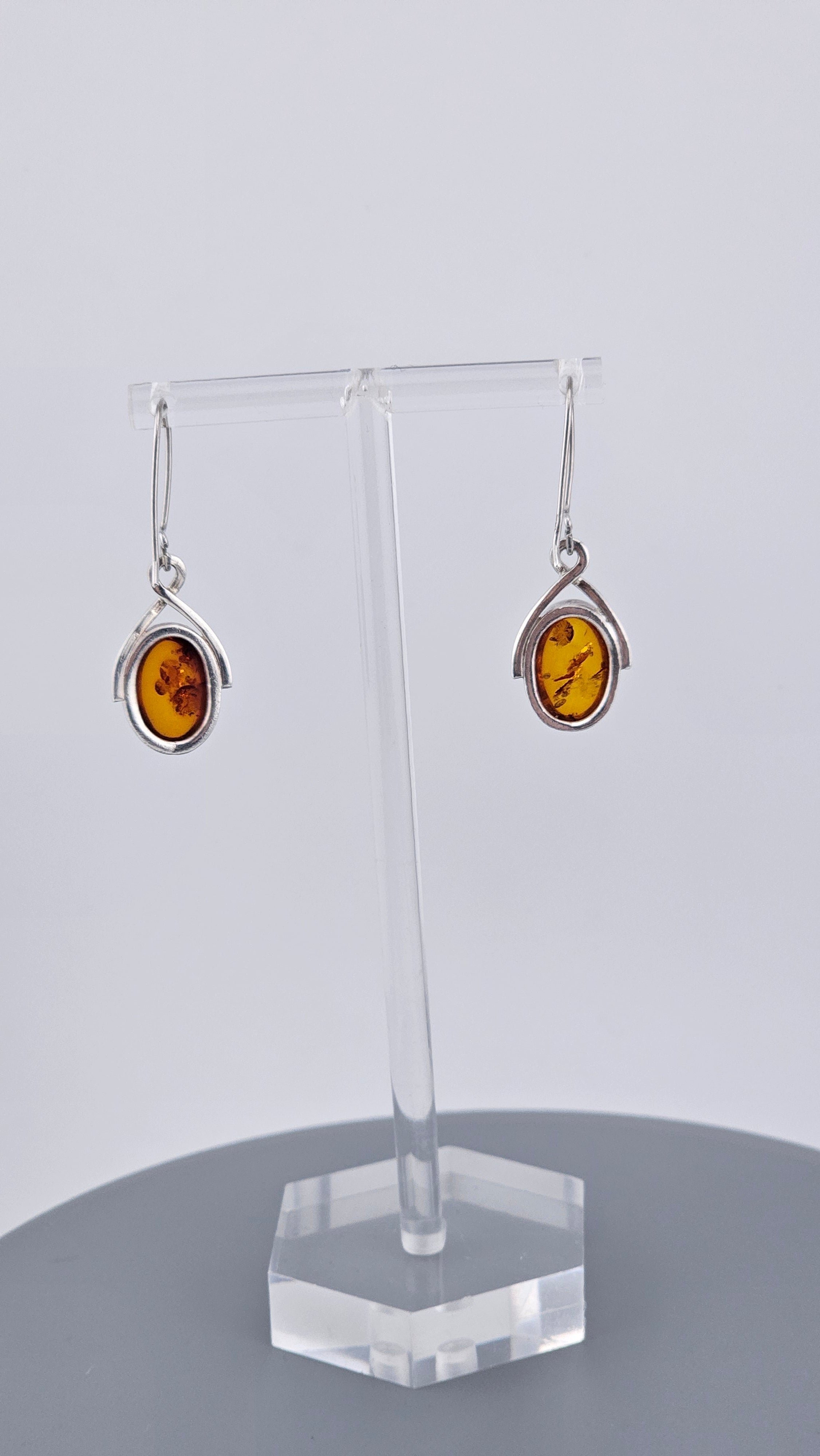 925 Sterling Silver Amber Drop Earrings - Modern Minimalist Design