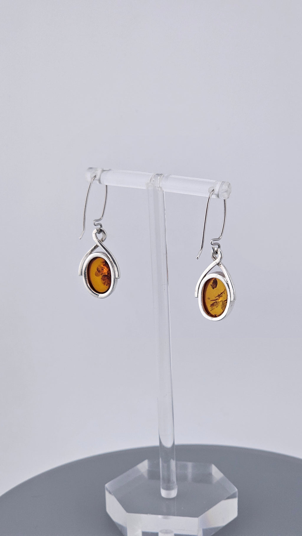 925 Sterling Silver Amber Drop Earrings - Modern Minimalist Design