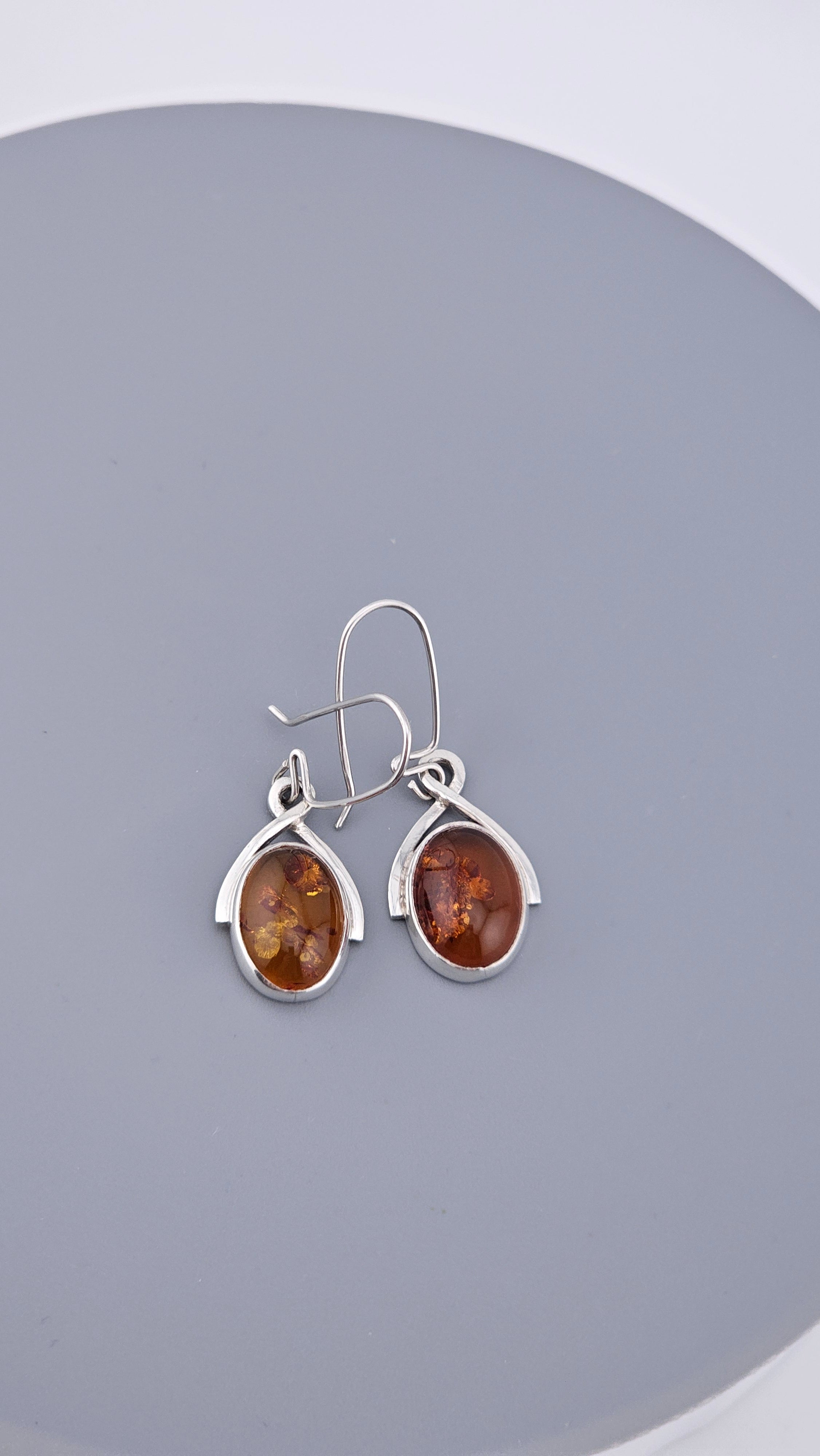 925 Sterling Silver Amber Drop Earrings - Modern Minimalist Design