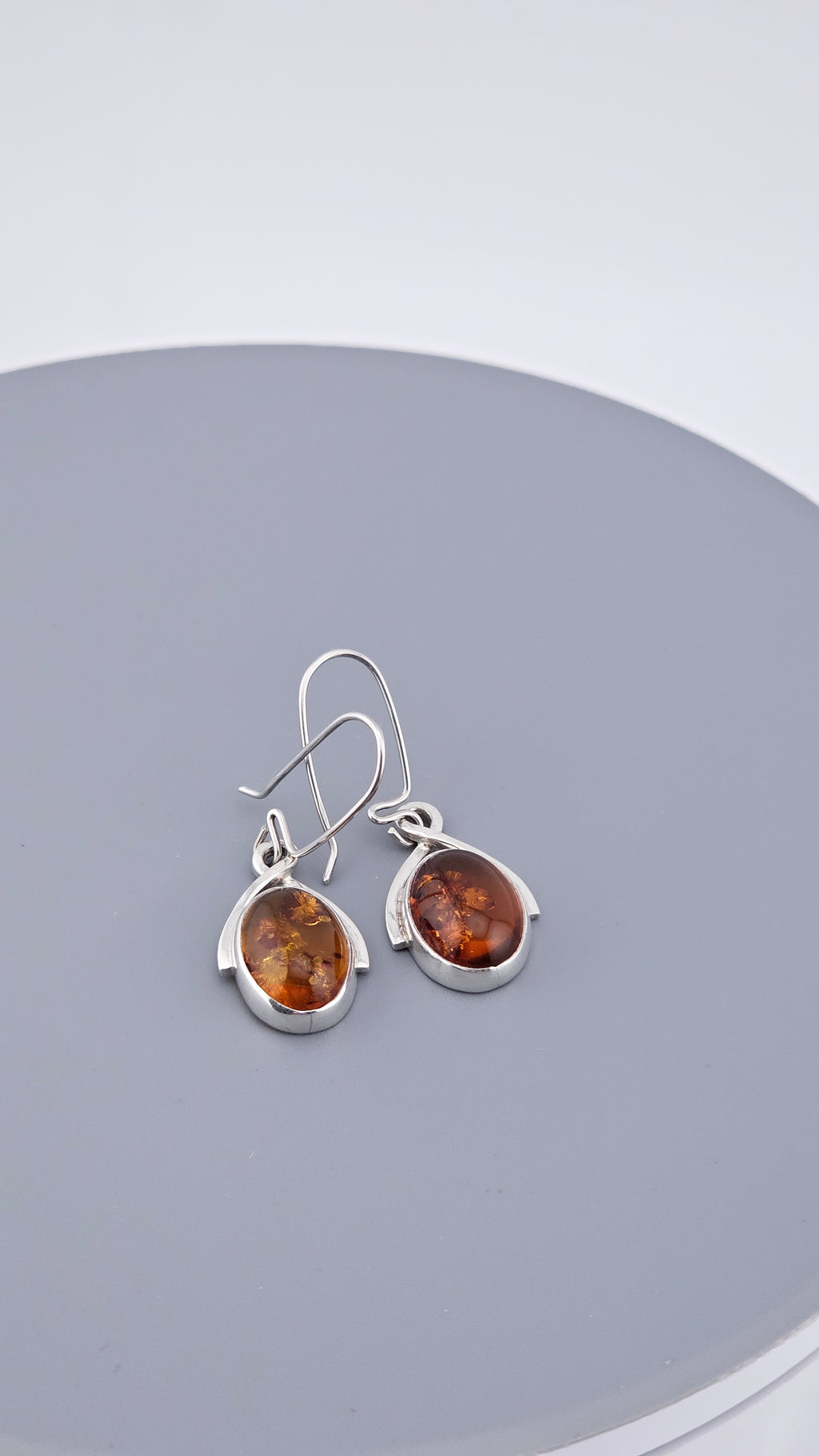 925 Sterling Silver Amber Drop Earrings - Modern Minimalist Design