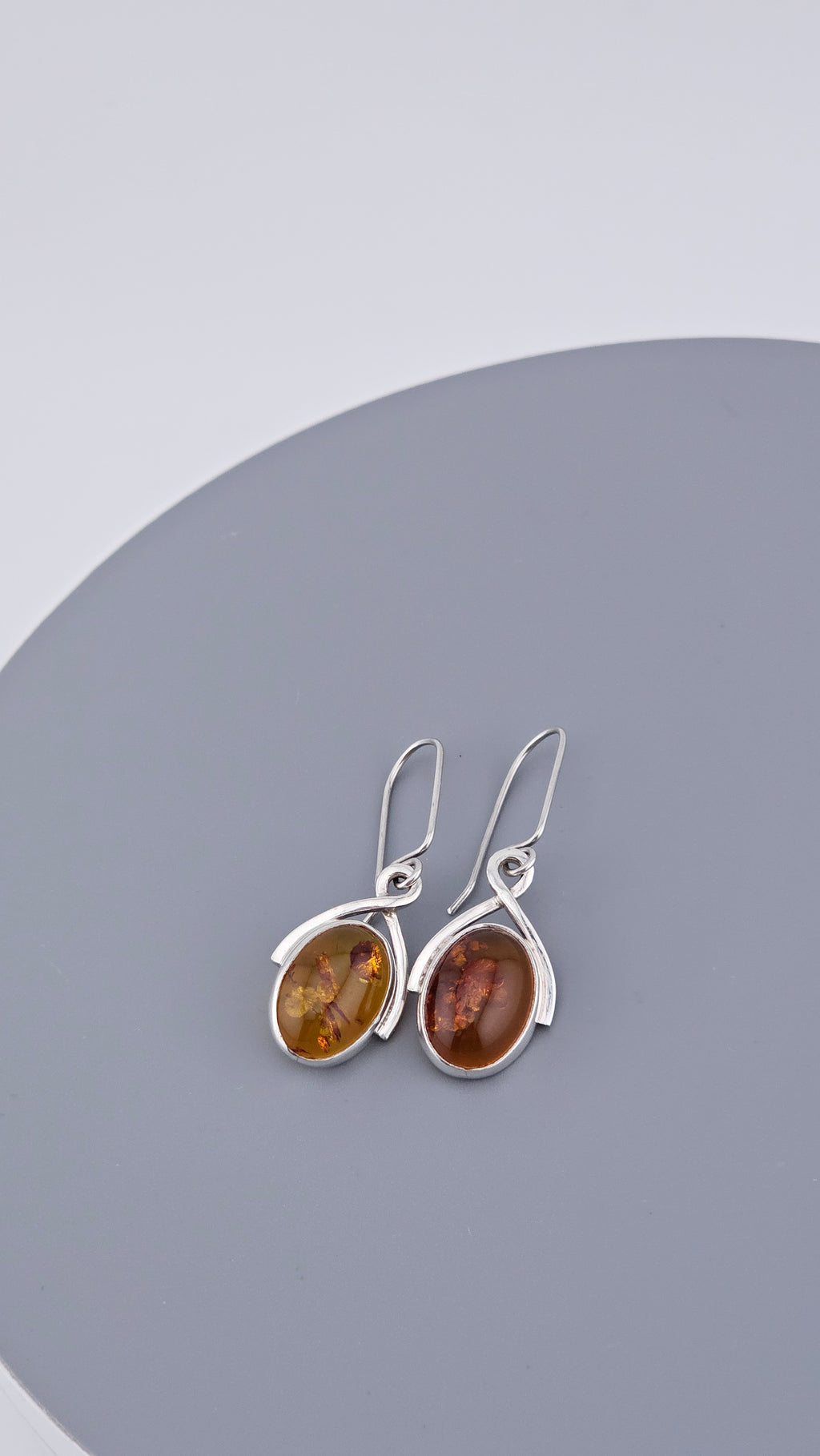 925 Sterling Silver Amber Drop Earrings - Modern Minimalist Design
