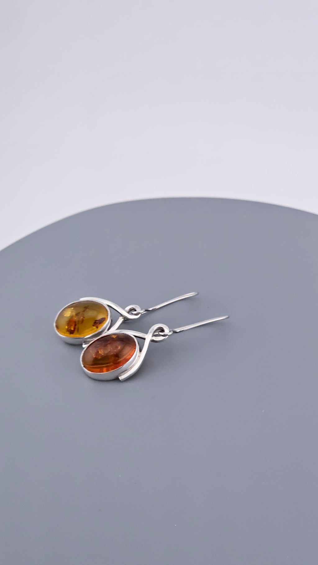925 Sterling Silver Amber Drop Earrings - Modern Minimalist Design