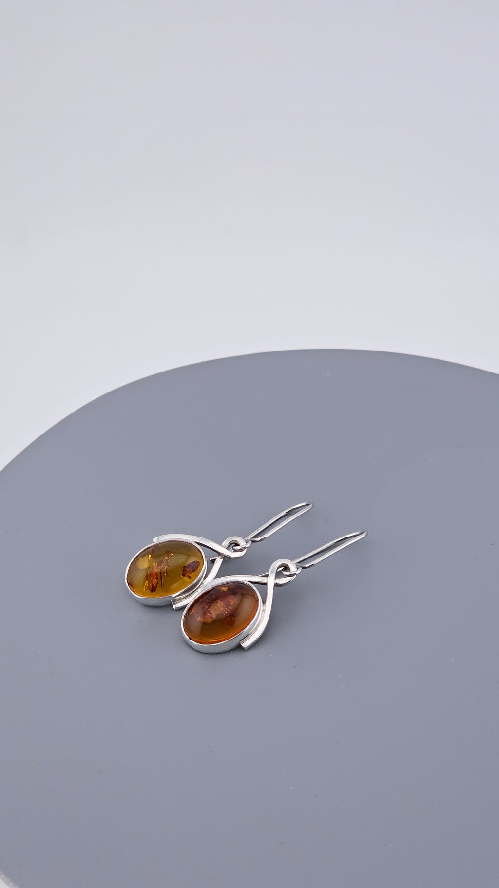 925 Sterling Silver Amber Drop Earrings - Modern Minimalist Design