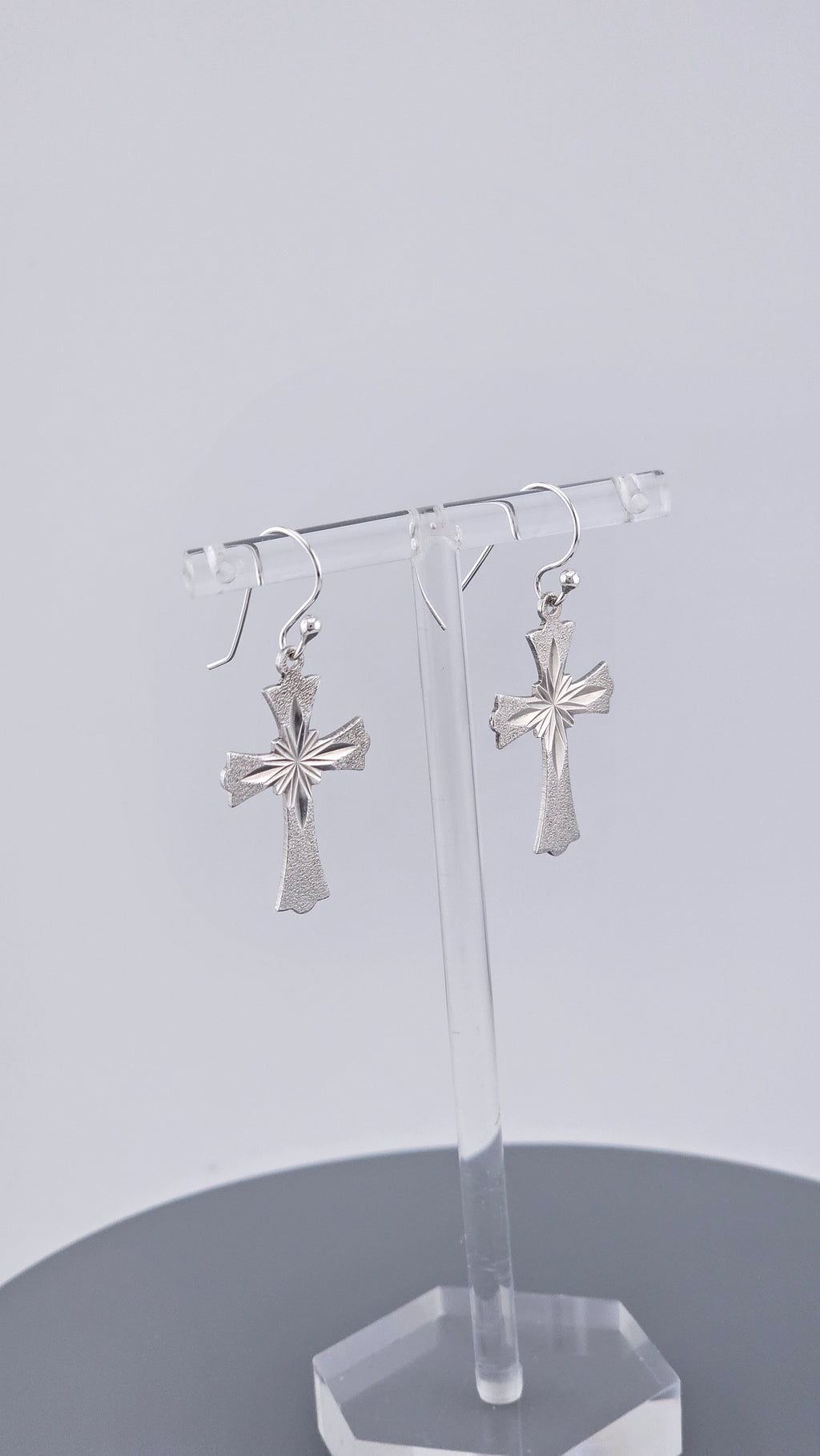 Vintage Sterling Silver Diamond-Cut Starburst Cross Drop Earrings