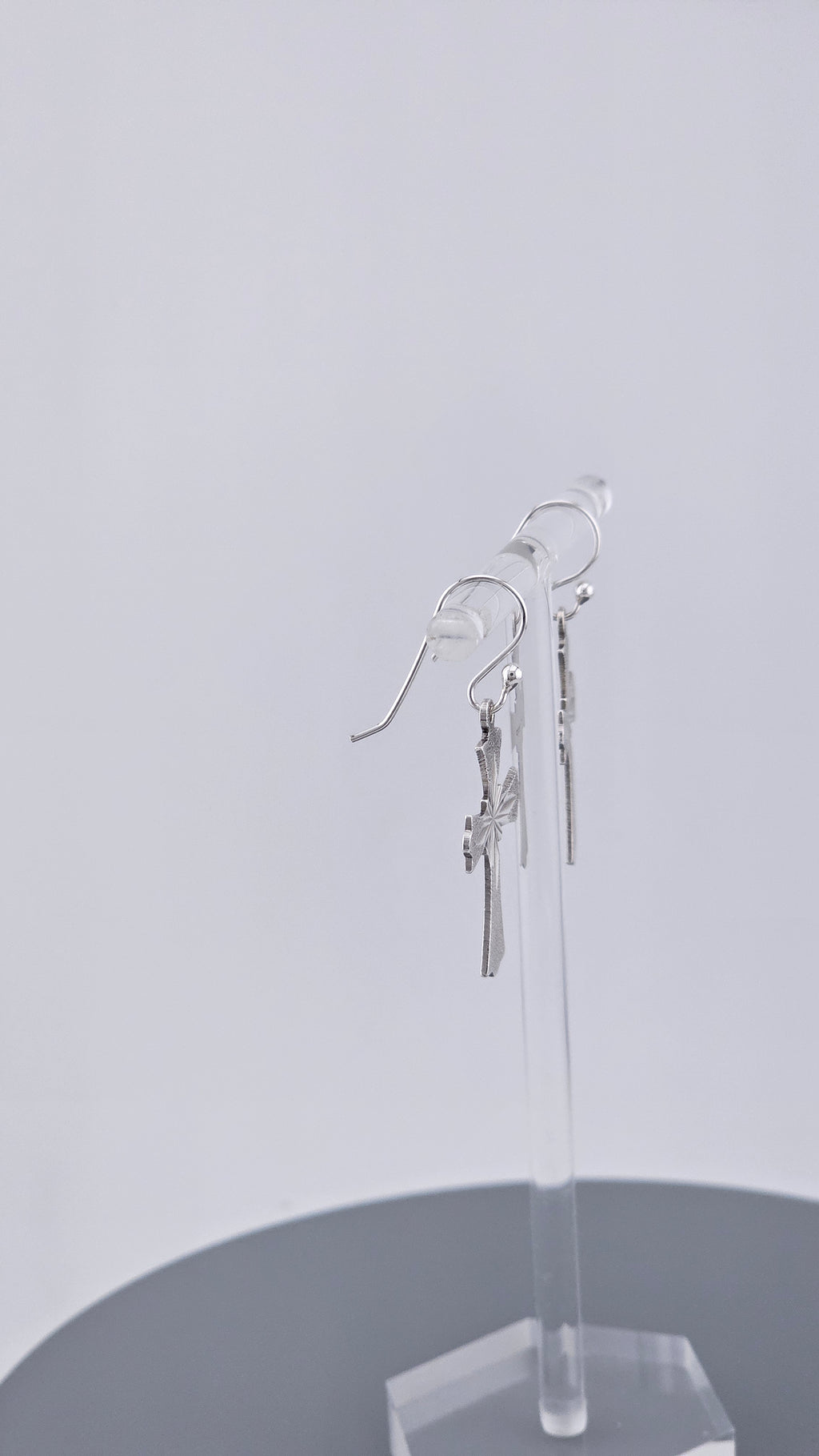 Vintage Sterling Silver Diamond-Cut Starburst Cross Drop Earrings