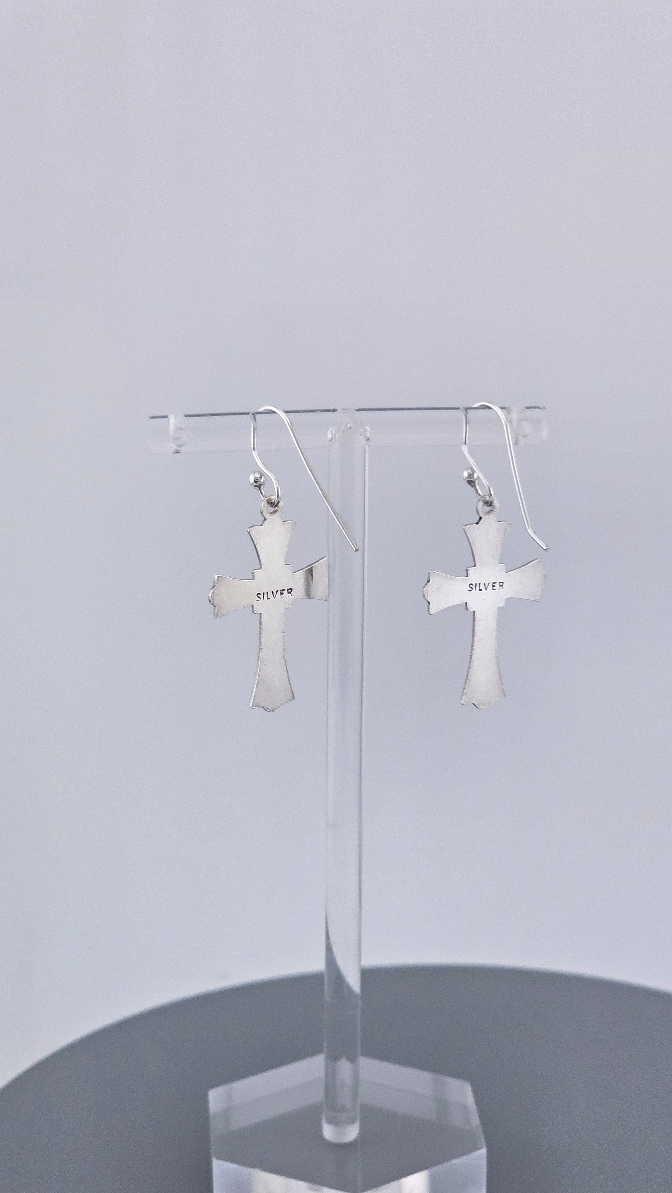 Vintage Sterling Silver Diamond-Cut Starburst Cross Drop Earrings