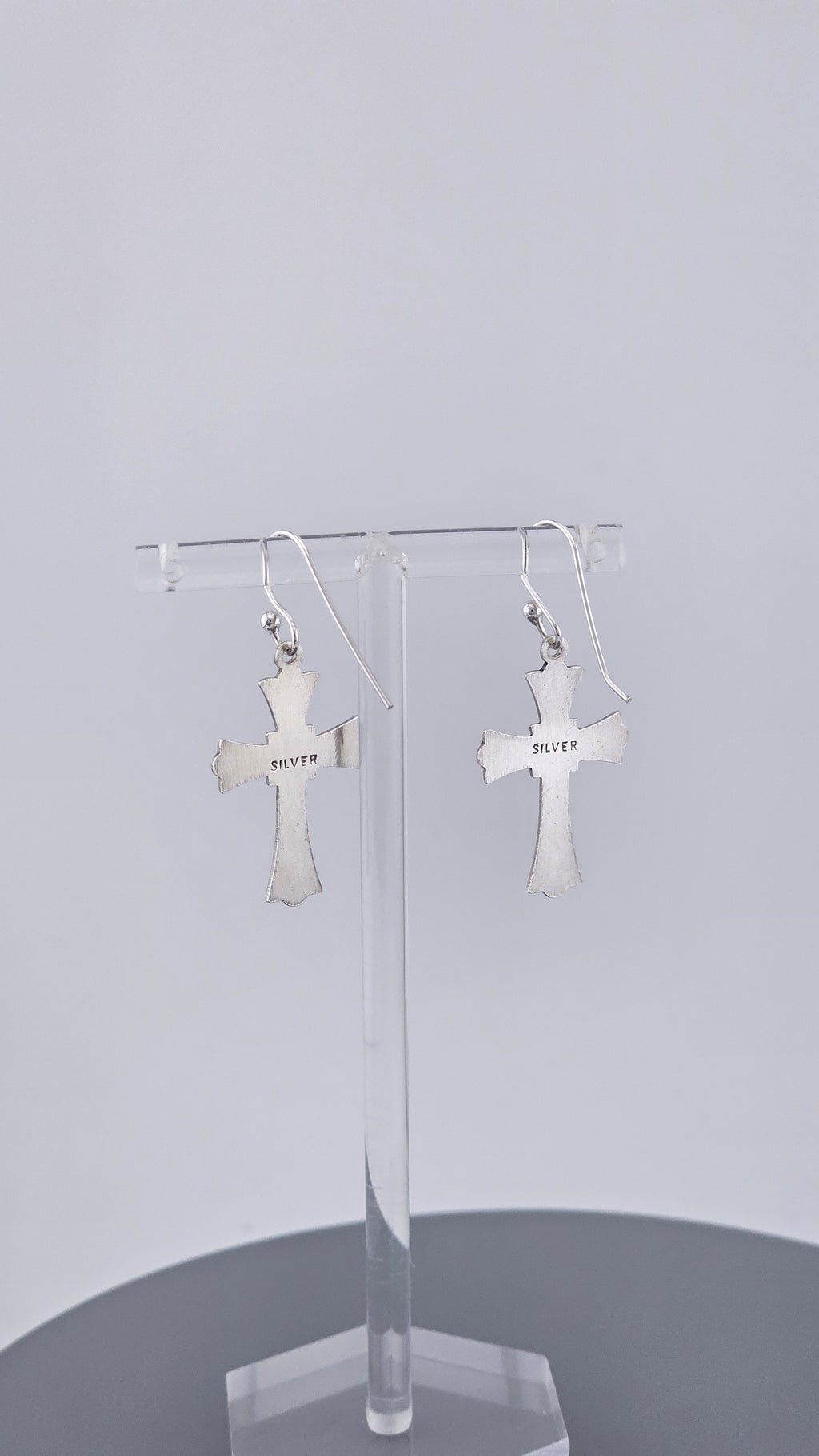 Vintage Sterling Silver Diamond-Cut Starburst Cross Drop Earrings