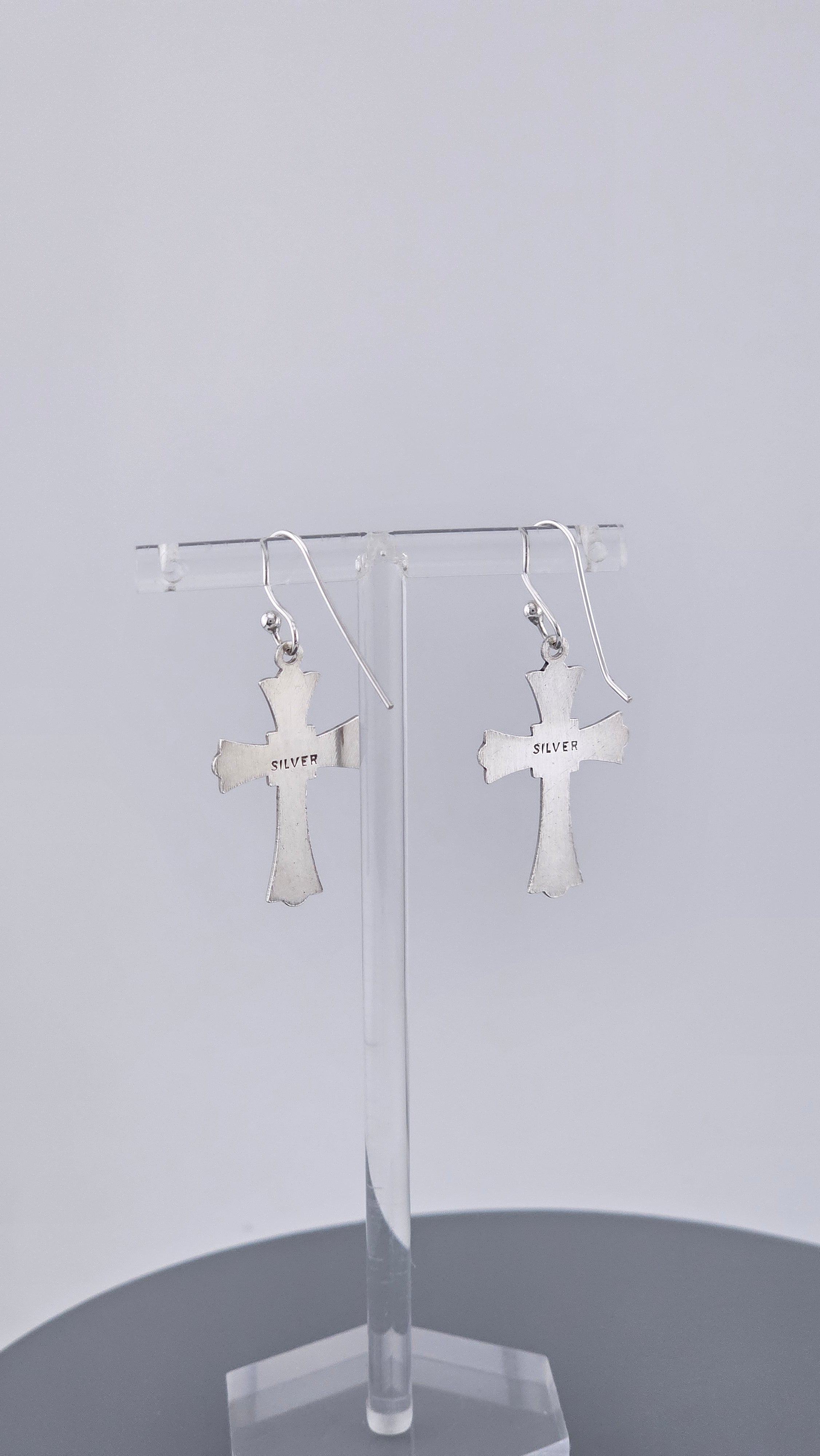 Vintage Sterling Silver Diamond-Cut Starburst Cross Drop Earrings