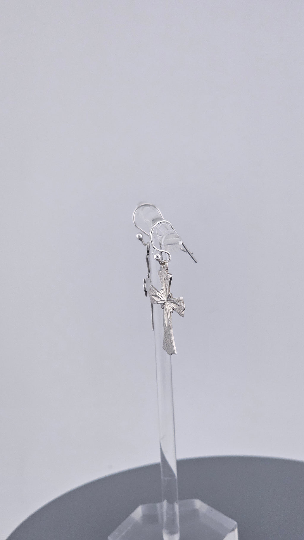 Vintage Sterling Silver Diamond-Cut Starburst Cross Drop Earrings