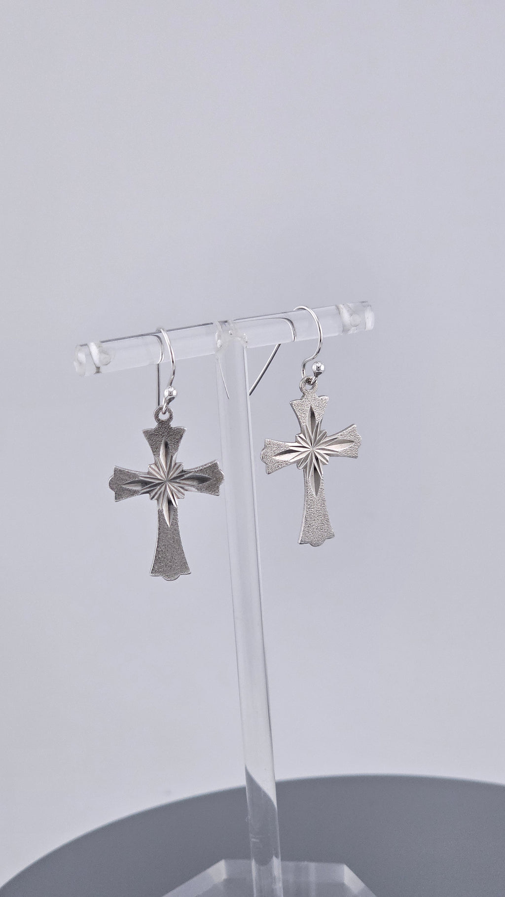 Vintage Sterling Silver Diamond-Cut Starburst Cross Drop Earrings