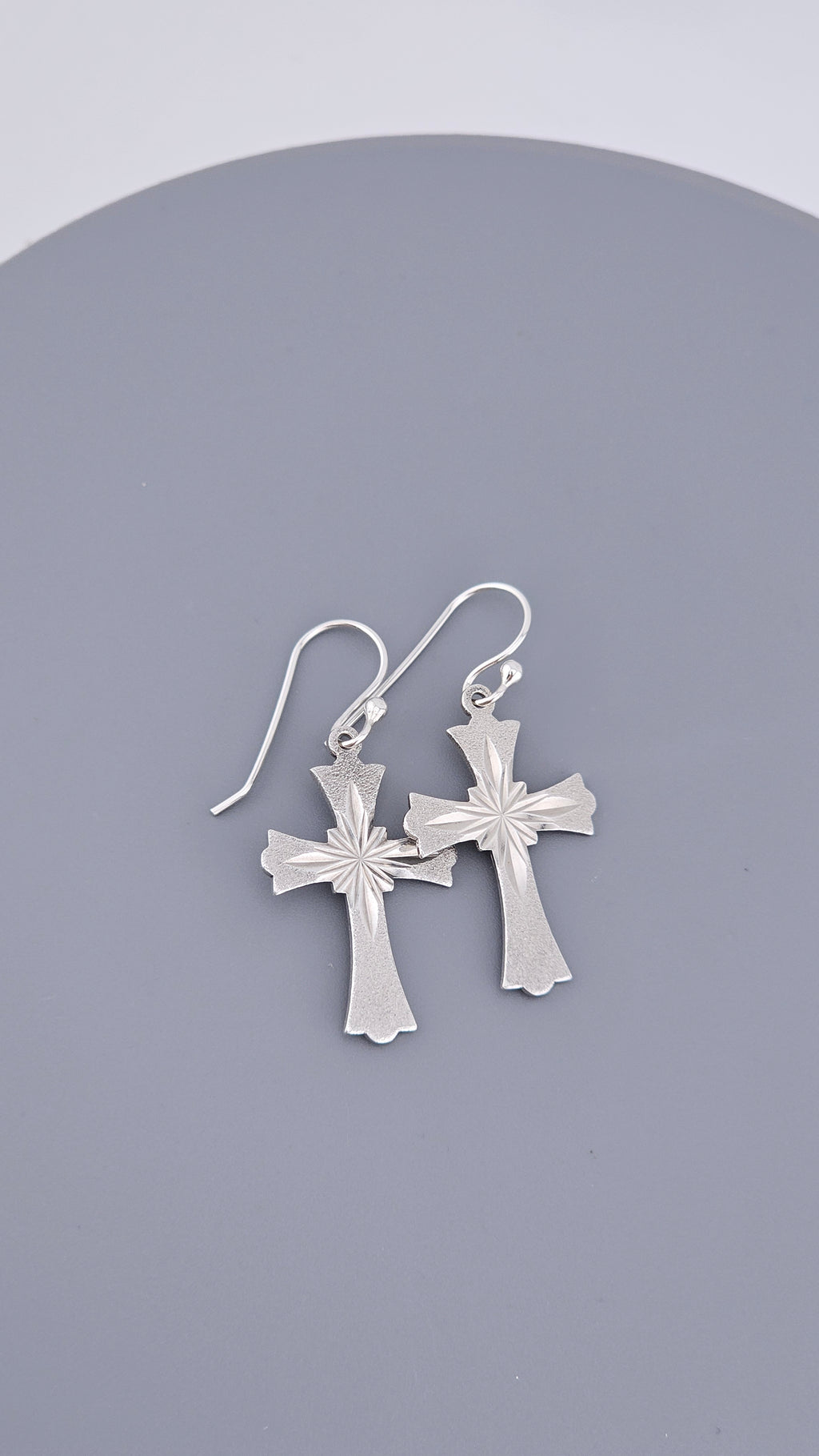 Vintage Sterling Silver Diamond-Cut Starburst Cross Drop Earrings